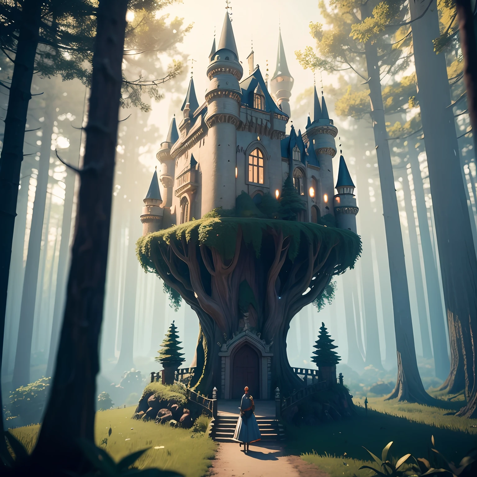 There is a castle with heads in jars in the middle of a forest, heads in shiny jars under a castle, estilo de arte de halloween, castelo de fantasia, arte de fundo, Atmosfera de Halloween, cena de halloween, stylized as a 3d rendering, 3 d render stylized, scary magical background, Directed by: Jesper Ejsing, Arte de fundo, 8k arte detalhada de alta qualidade, arte digital estilizada