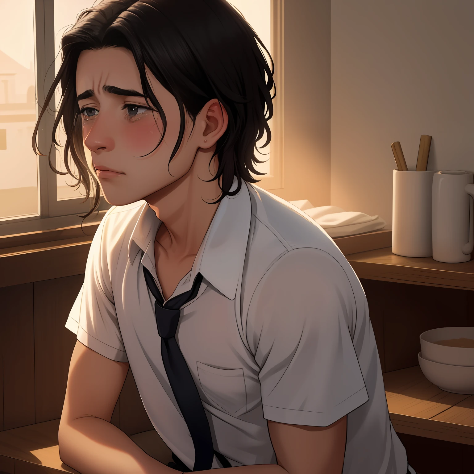 hermoso joven  esta triste le salen lagrimas de los ojos, esta llorando