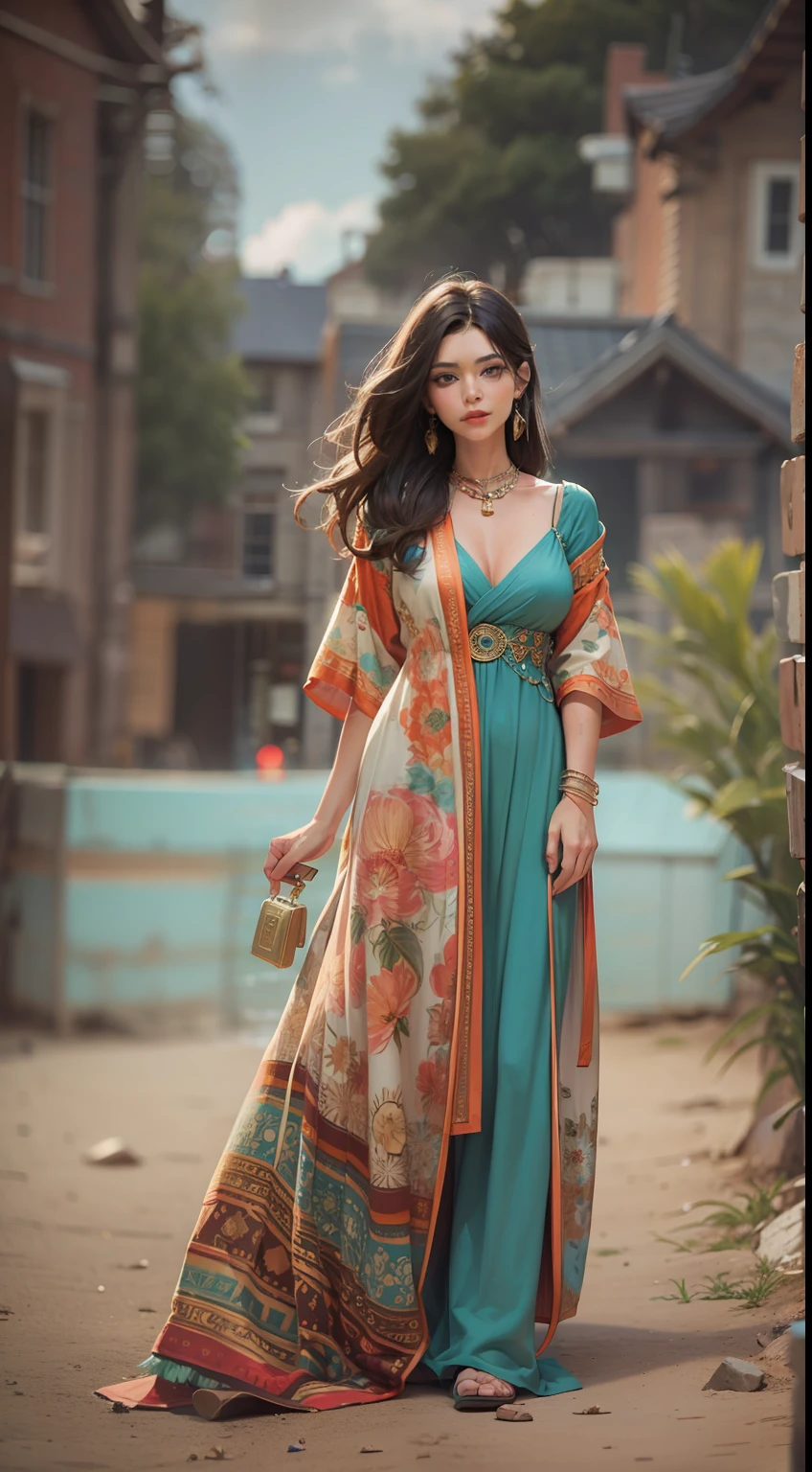 Beautiful woman in Boho Chic dress