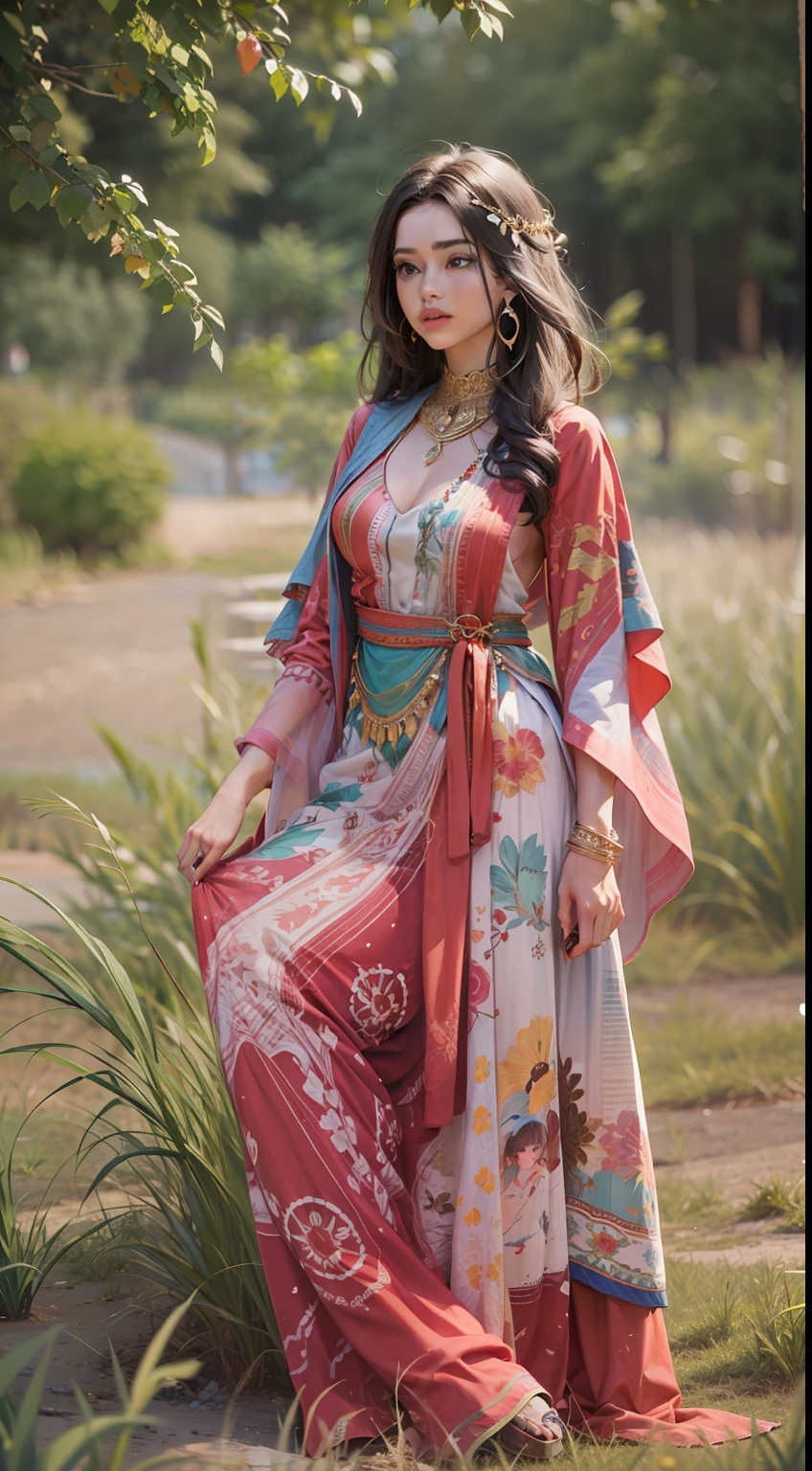 Beautiful woman in Boho Chic dress