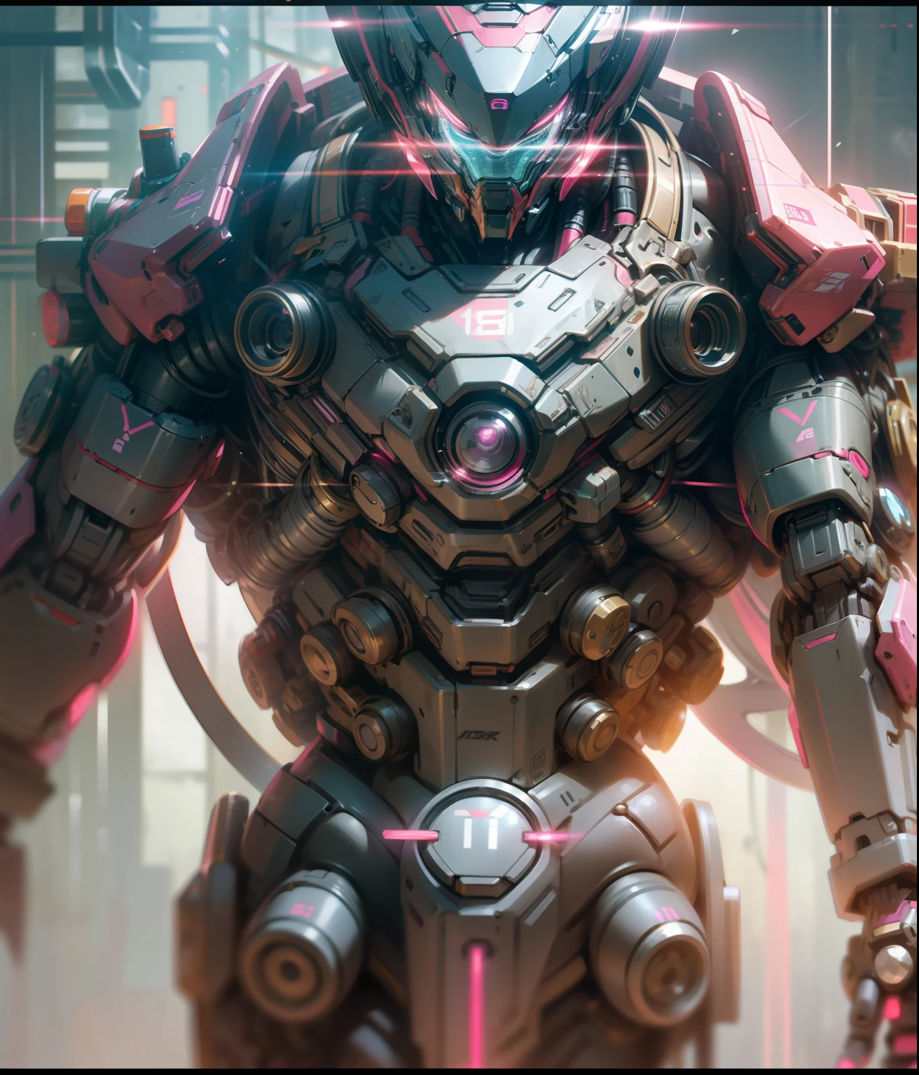 Mechanobiology,Pink mech,Up,opulent,Reflective,laser,Cyber fashion,droid,Cyberpunk AI,neon,eletric,neonlight,super detailing,rim-light ,full bodyesbian,Demon Killer,cruel,best qualtiy,The is very detailed,8K,超高分辨率,