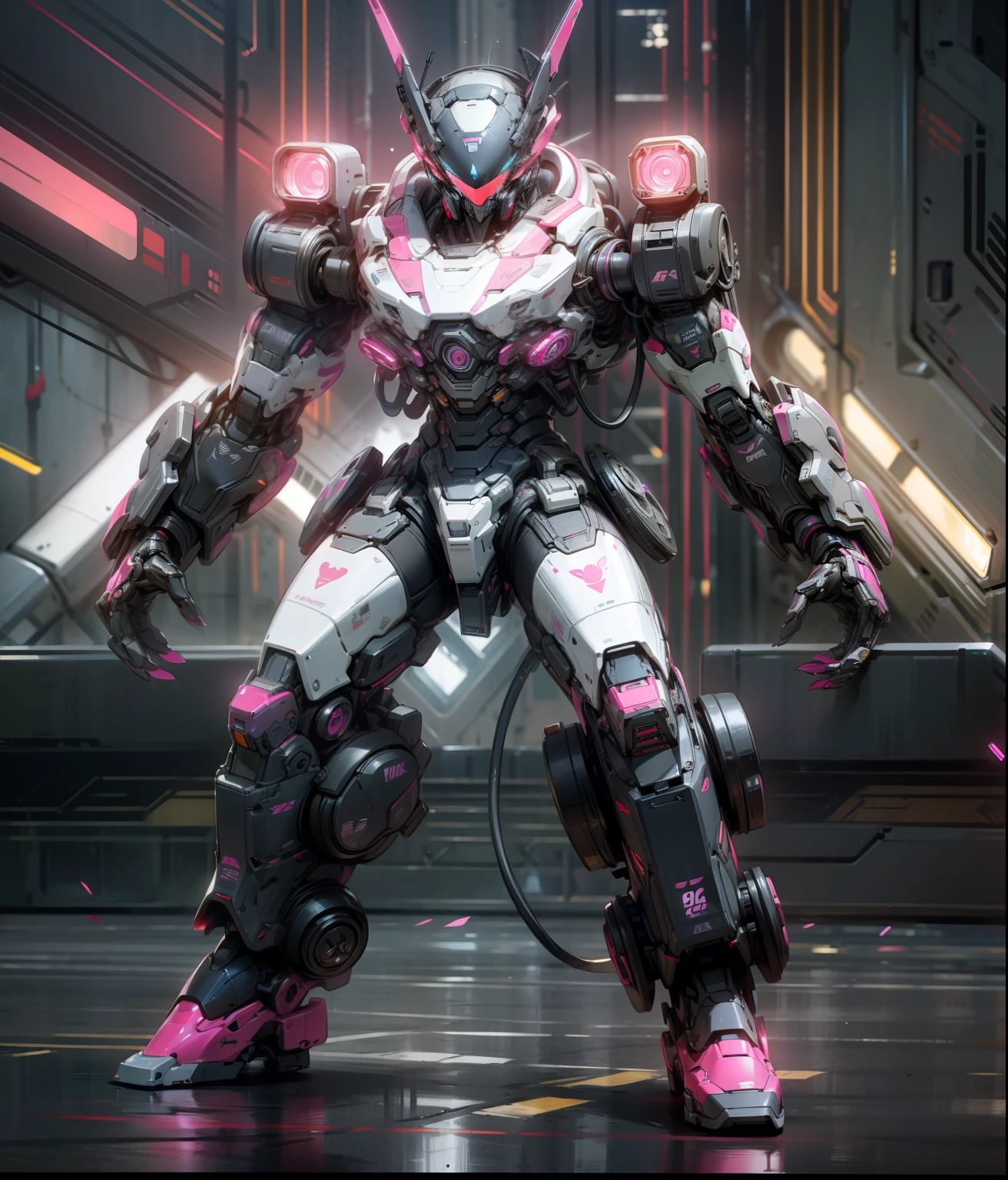 Mechanobiology,Pink mech,Up,opulent,Reflective,laser,Cyber fashion,droid,Cyberpunk AI,neon,eletric,neonlight,super detailing,rim-light ,full bodyesbian,Demon Killer,cruel,best qualtiy,The is very detailed,8K,超高分辨率,