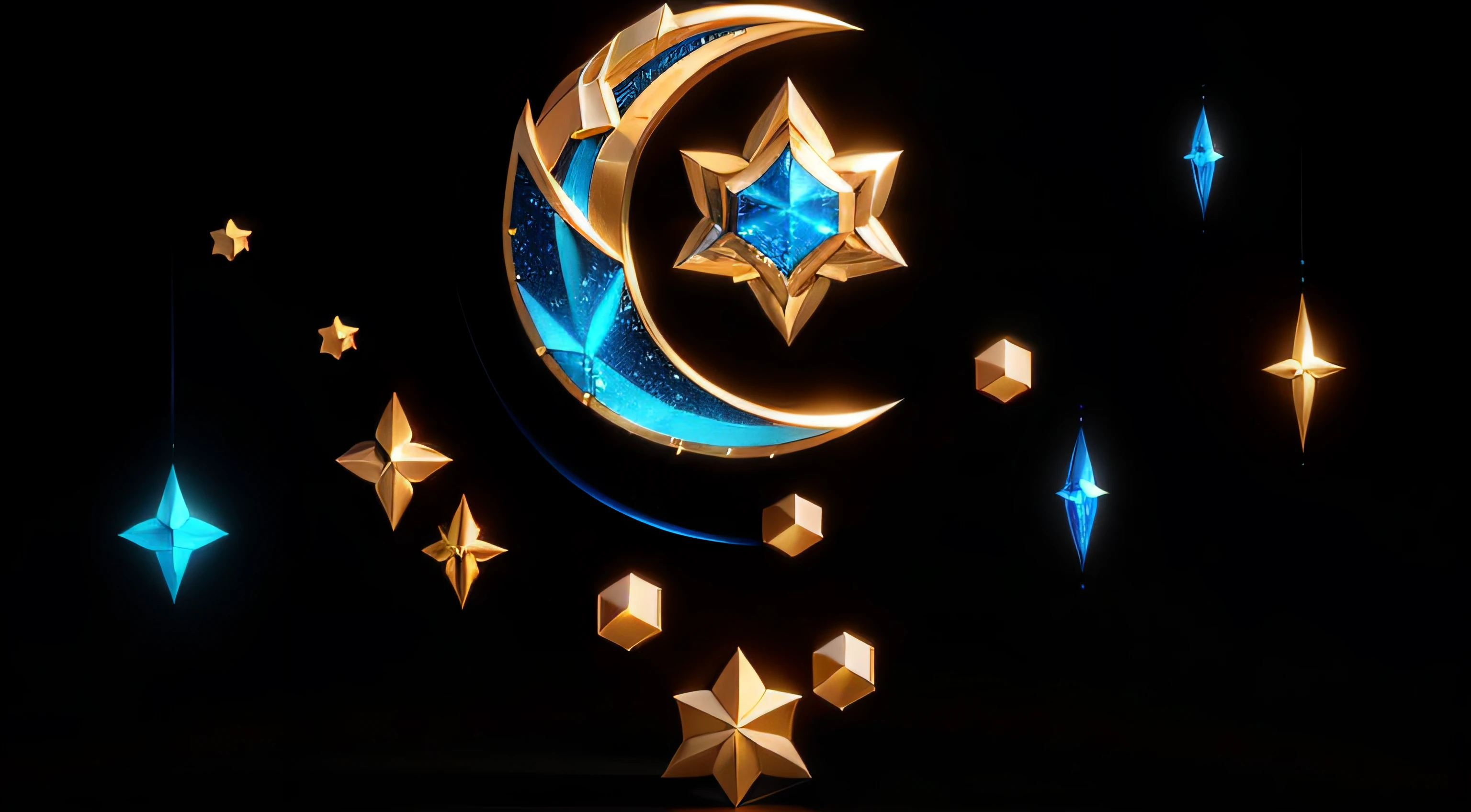 There is a very large star,Blue and gold design, star guardian inspired, concept art magical highlight, item art, object concept art, Stylized concept art, prop design, stylized as a 3d render, cel shaded pbr, Stylized 3 D, Stylized game art, stylized pbr, concept-art, concept-art, game assets