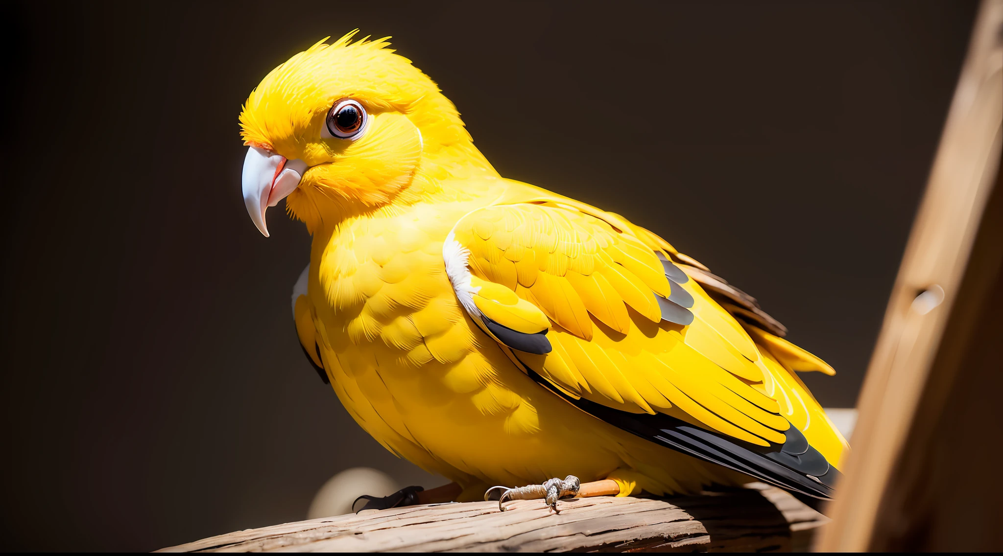 masterpiece, best quality, intricate details, octane render, 8k, yellow dove, yellow love bird, yellow bird, photo realism, white background, facing east