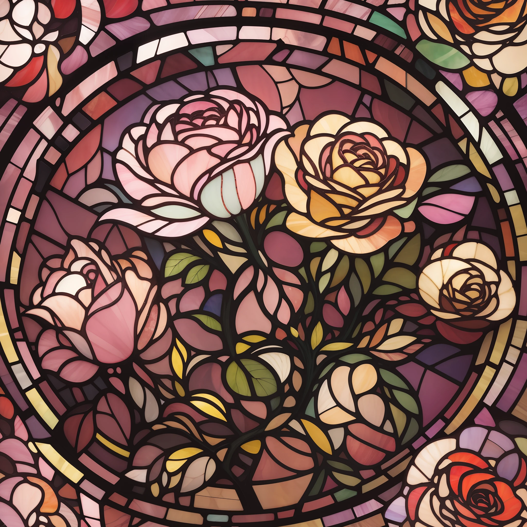 Splicing stained glass，Rose flower pattern，Glazed texture