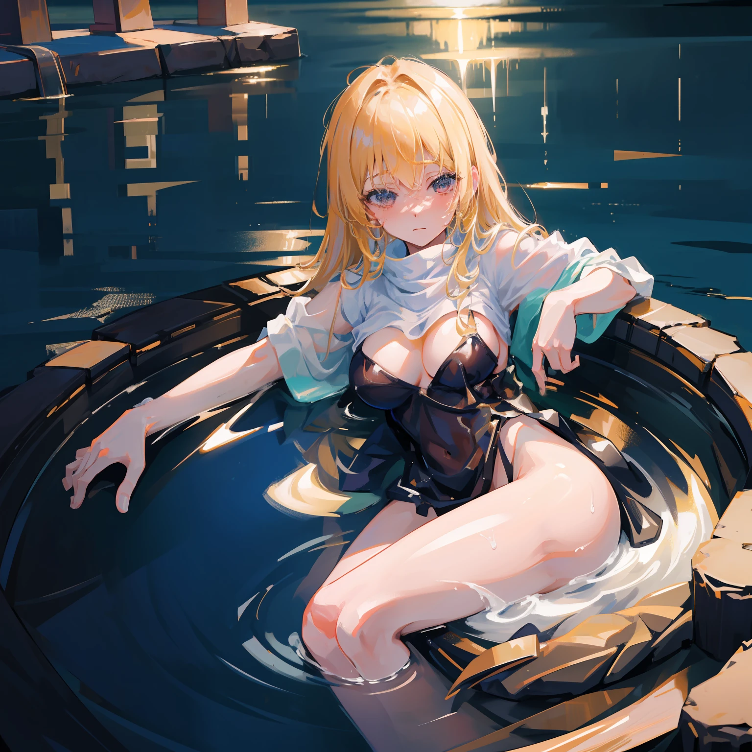 masutepiece, Fine detail, 4K, 8K, 12K, Solo, 1 person, Beautiful Girl, caucasian female, Marisa Drizzle, Naked, Towel wrapped around the body, Taking a bath, mideum breasts、Braless