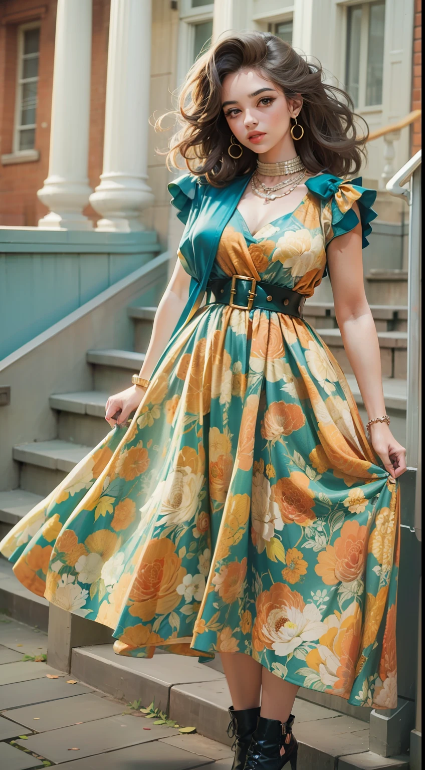 Beautiful woman in Retro 90s dress