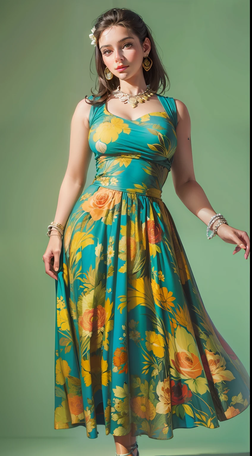 Beautiful woman in Retro 90s dress