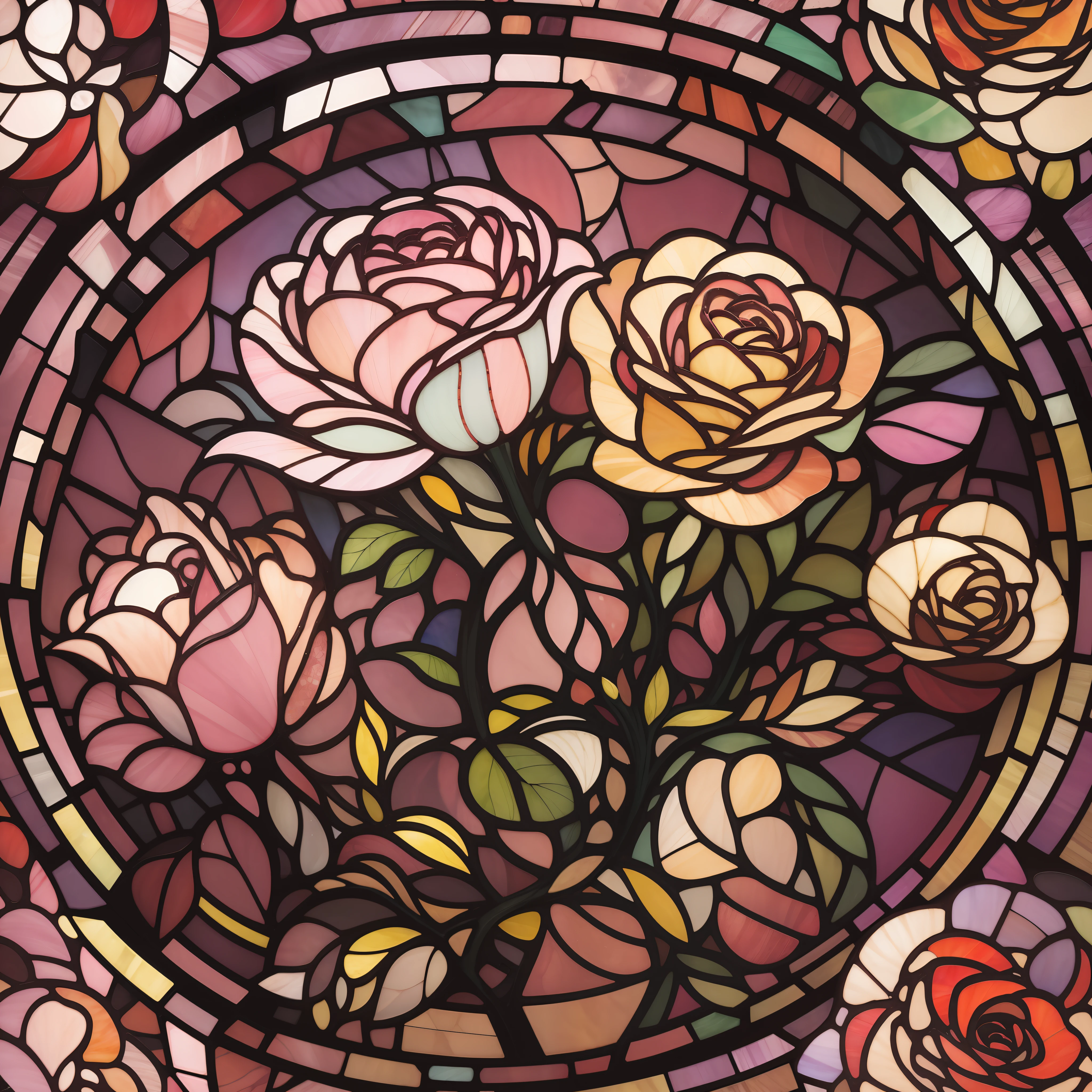 Splicing stained glass,Rose flower pattern,Glazed texture