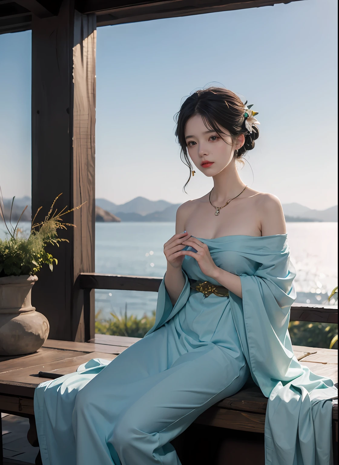 High quality, masterpiece, masterpiece, exquisite facial features, delicate hair, delicate eyes, delicate colored hair, 4K picture quality, brilliant light and shadow, Tyndall effect, halo, messy hair, youthful state, gorgeous scene, exquisite clothes, chains, feathers, big eyes of ancient Chinese beauty very detailed, digital painting, artstation, concept art, clear focus, illustration, (full body 2.0), greg rutkowski and alphonse mucha and victo ngai of art