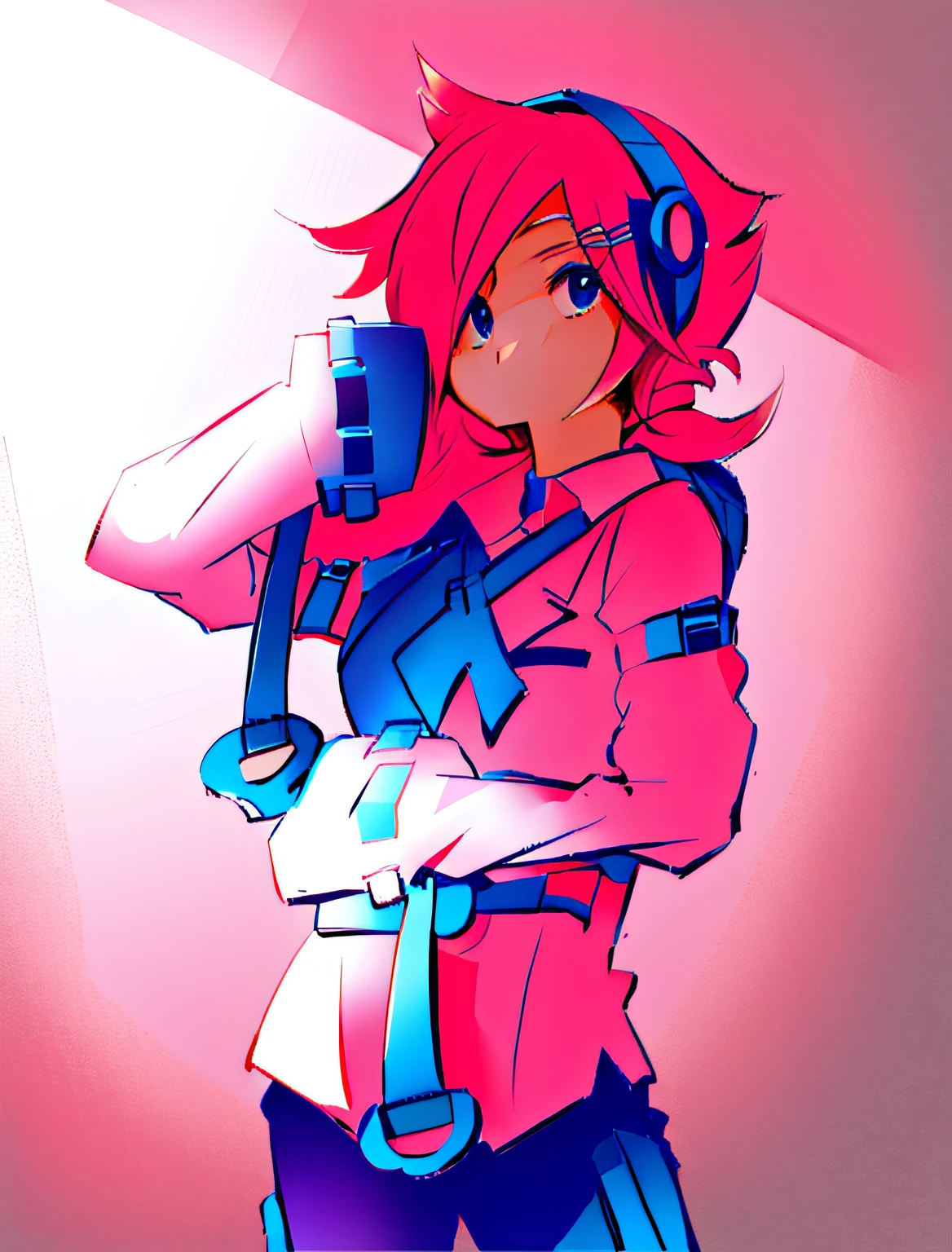 Drawing of a girl with a gun and a backpack