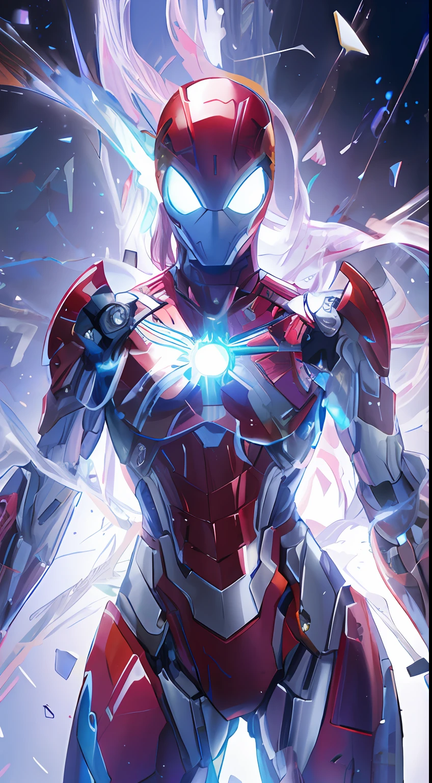 Avengers War Machine with Shining Armor and Bright Lights, arte oficial altamente detalhada, fanart requintada altamente detalhada, Estilo futurista Homem-Aranha, intrincada armadura mecha brilhante, Melhor Anime 4K Konachan Wallpaper, inspirado em Marek Okon, arte do jogo ultra detalhada, Armadura Samurai Completa Homem-Aranha, 4 k manga wallpaper, Arte Marvel, medium close - up ( Mcu )