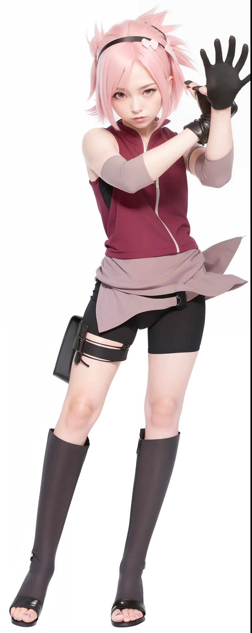 Girl, Sakura Haruno, , Short Pink Hair, Black Gloves, 170cm, Black Long Sandals, Beauty, Pink Clothes