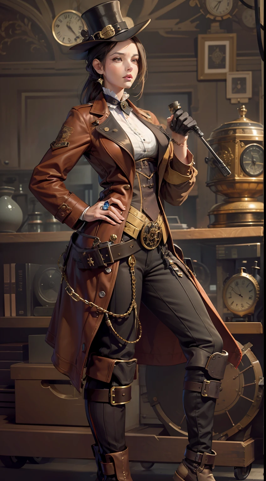 Beautiful woman in Steampunk inventor Outfit