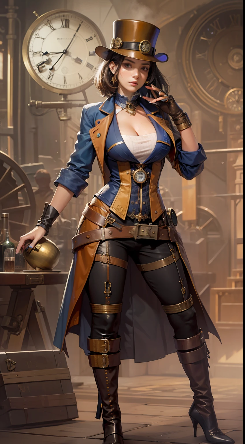 Beautiful woman in Steampunk inventor Outfit