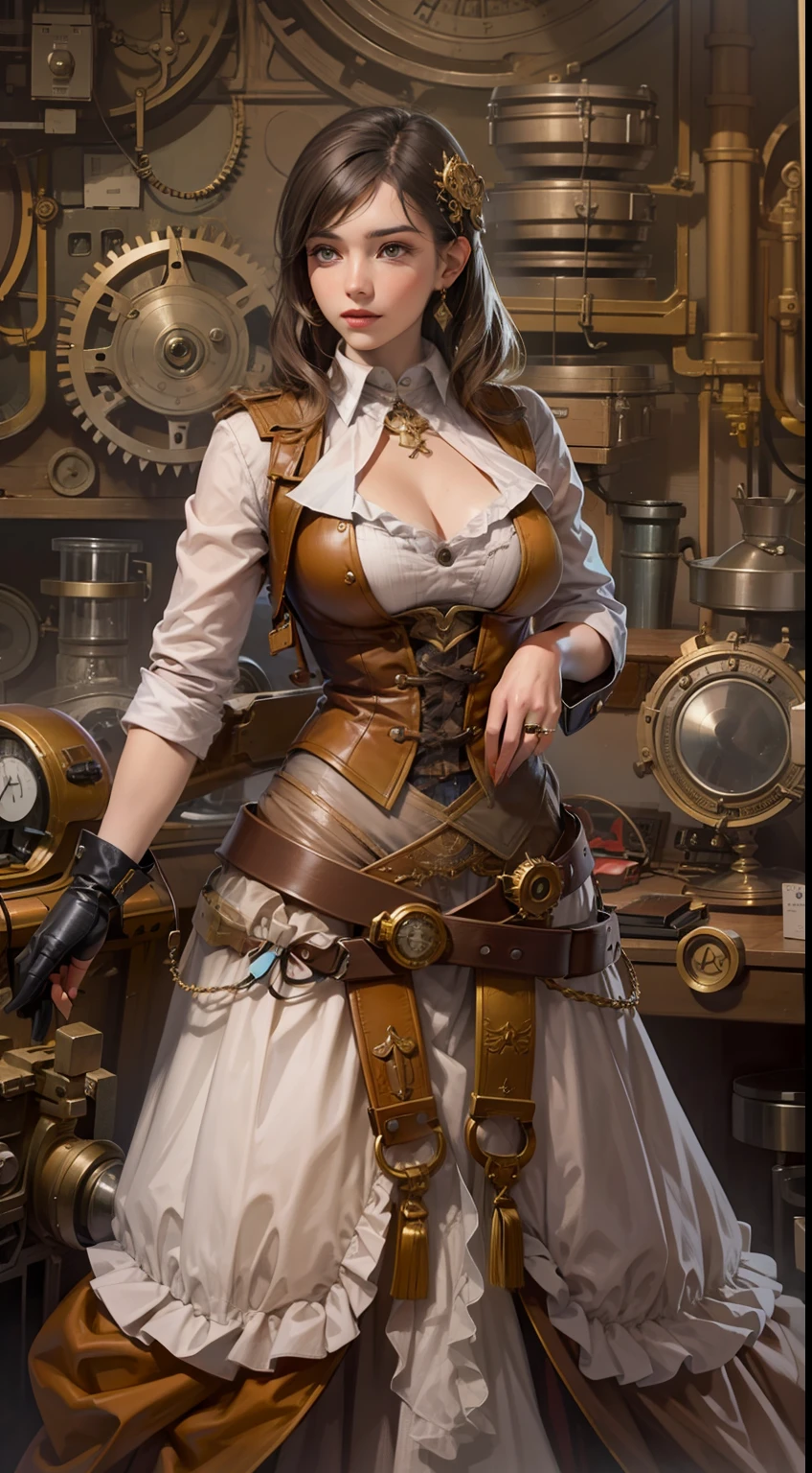 Beautiful woman in Steampunk inventor Outfit