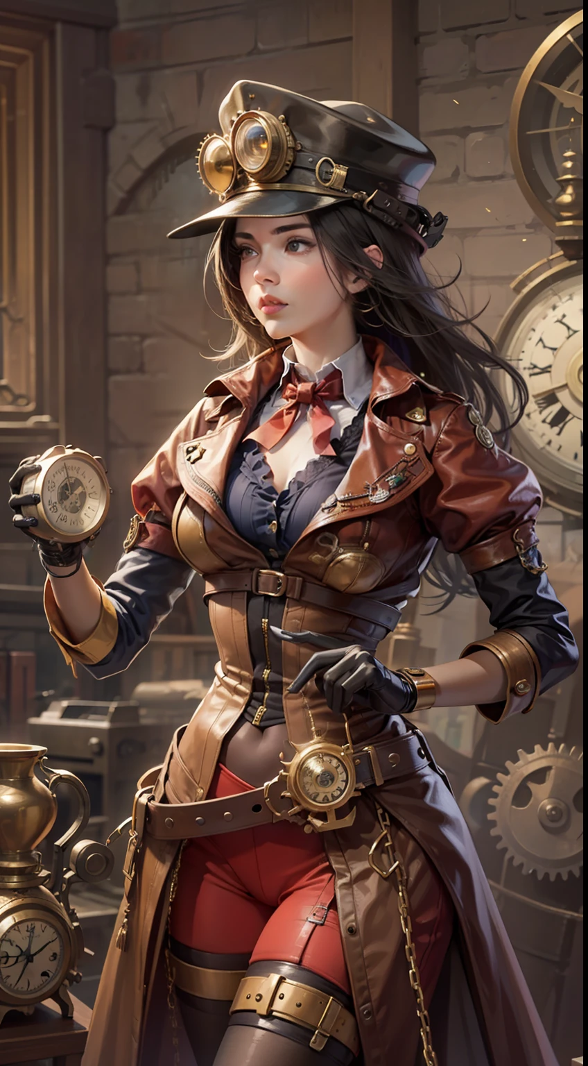 Beautiful woman in Steampunk inventor Outfit