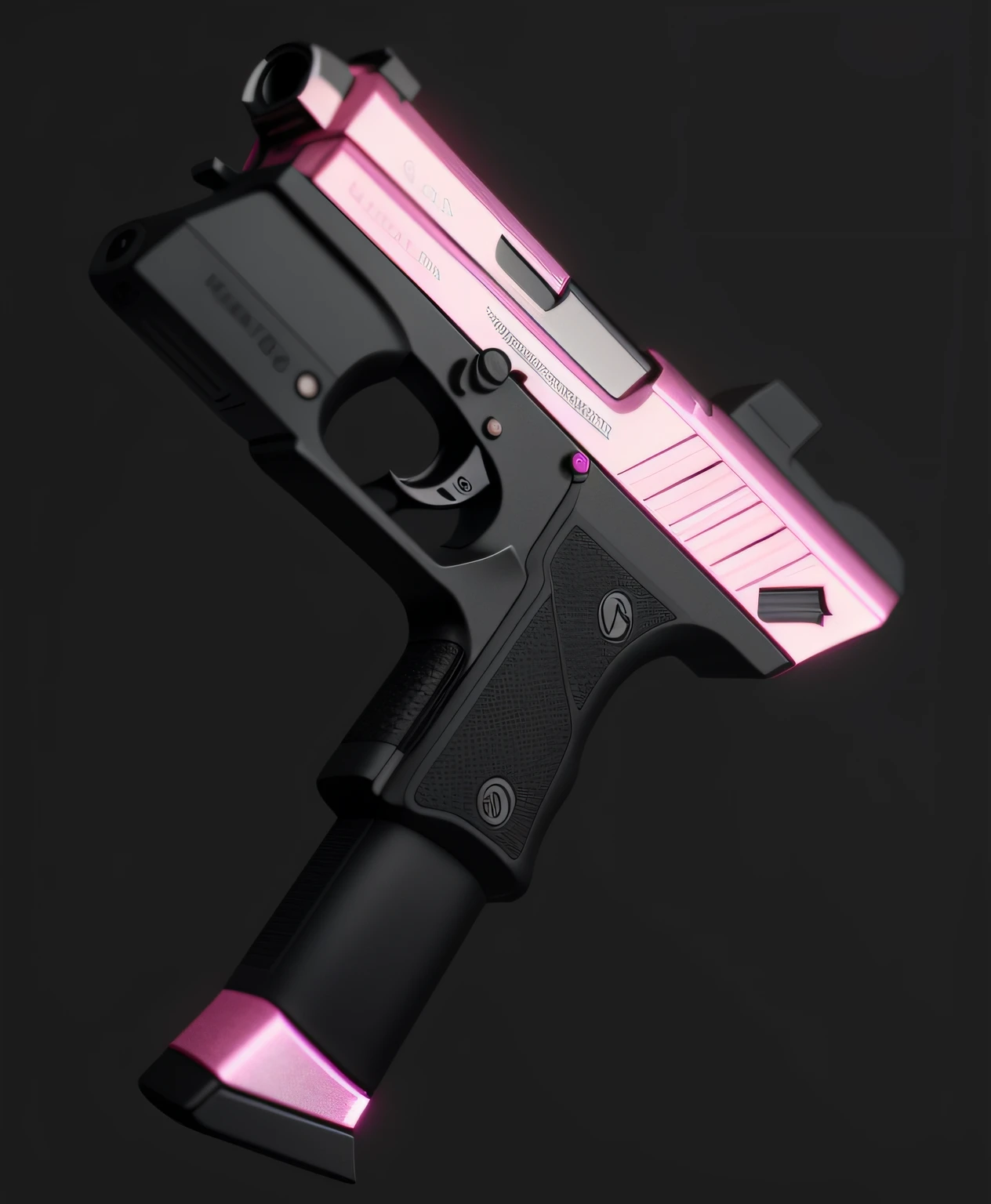 Delicate little pistol, pink and black, very metallic, bloom, ((cold light)), sharp focus, photo realistic, detailed skin, background out of focus, cinematic composition , ultra-detailed, realistic , hyper-realistic , volumetric lighting, 8k, trending on artstation