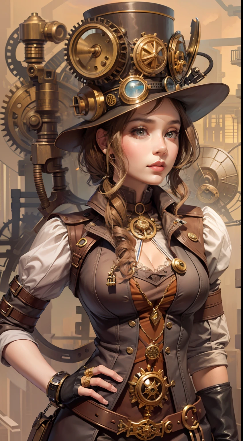 Beautiful woman in Steampunk inventor Outfit