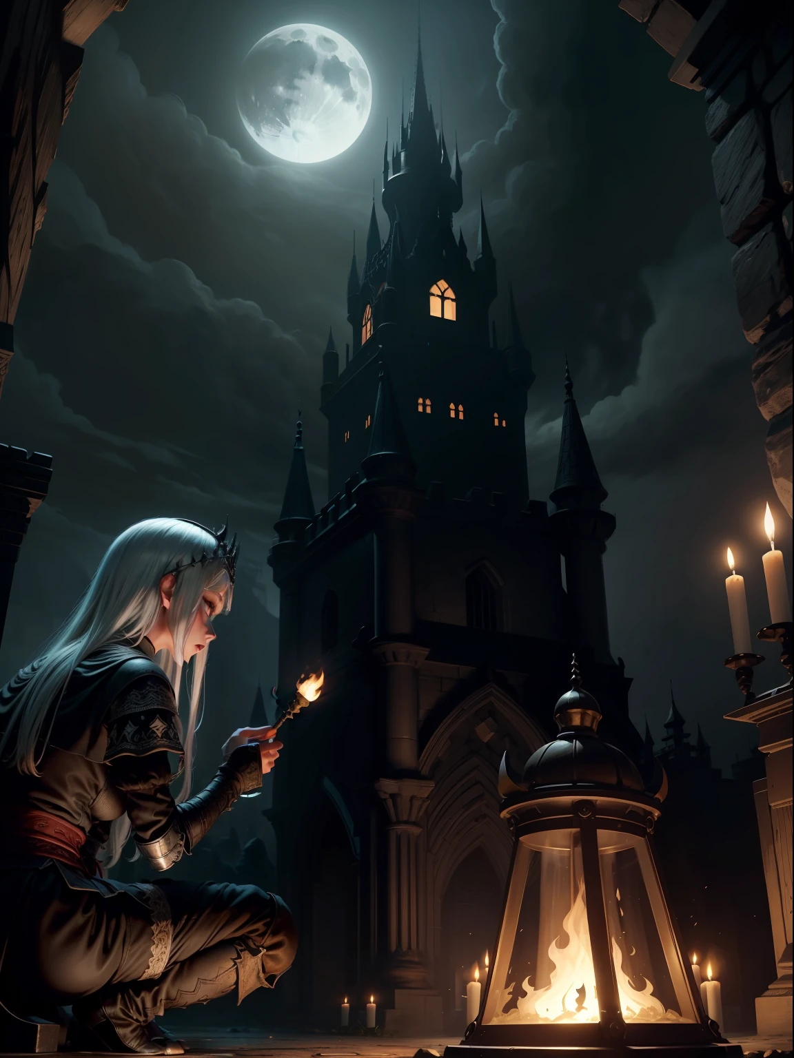 DARK SOULS、dark castle、crescent、moonlights、torches、It's hard to attack、The Captive Princess