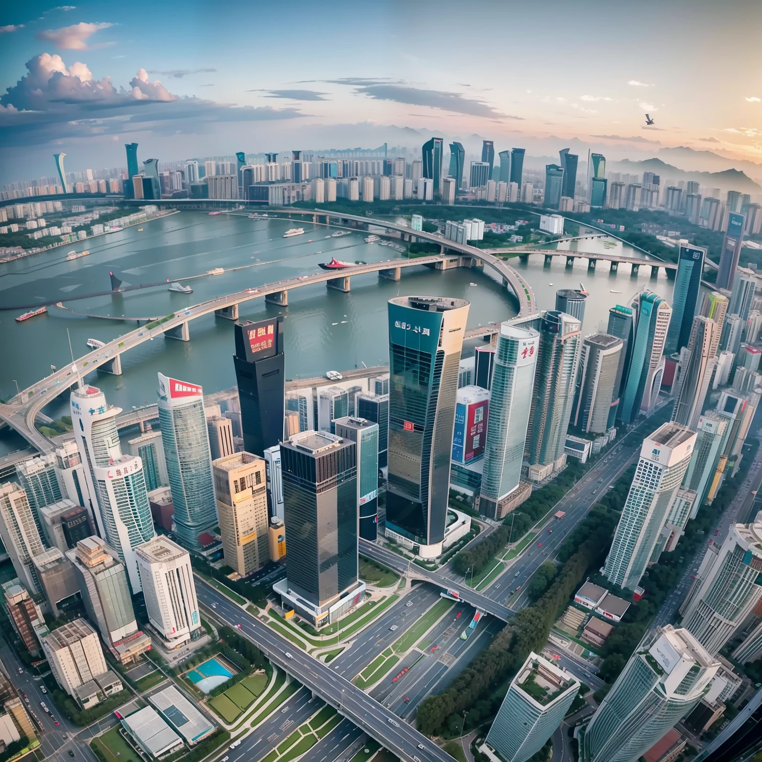 Bird's eye view of Guangzhou city