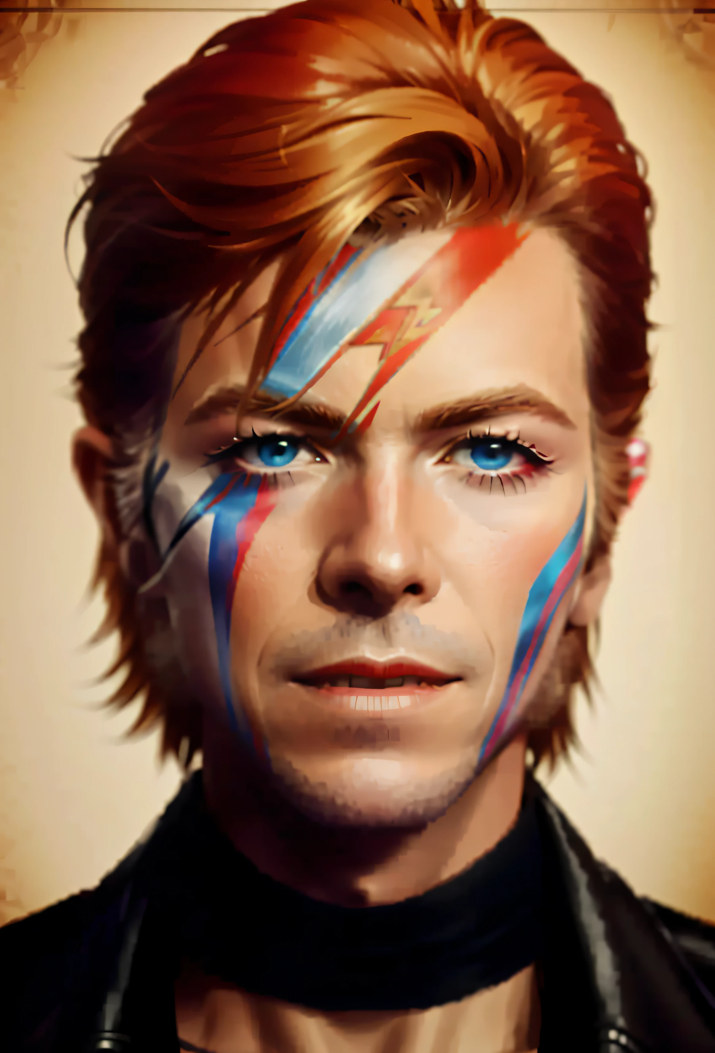 a close up of a man with a face painted with a lightning bolt, an anime portrait of david bowie, wearing war paint, roygbiv, david bowie, portrait of david bowie, nft portrait, amazing, war paint, fan art, stunning art, sideburns, art in the style of joshy sly, adam, prideful look, morphing