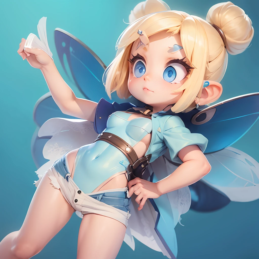Super cute mini petite fairy with blond hair blue eyes, super sexy leotard with very lowcut jeans