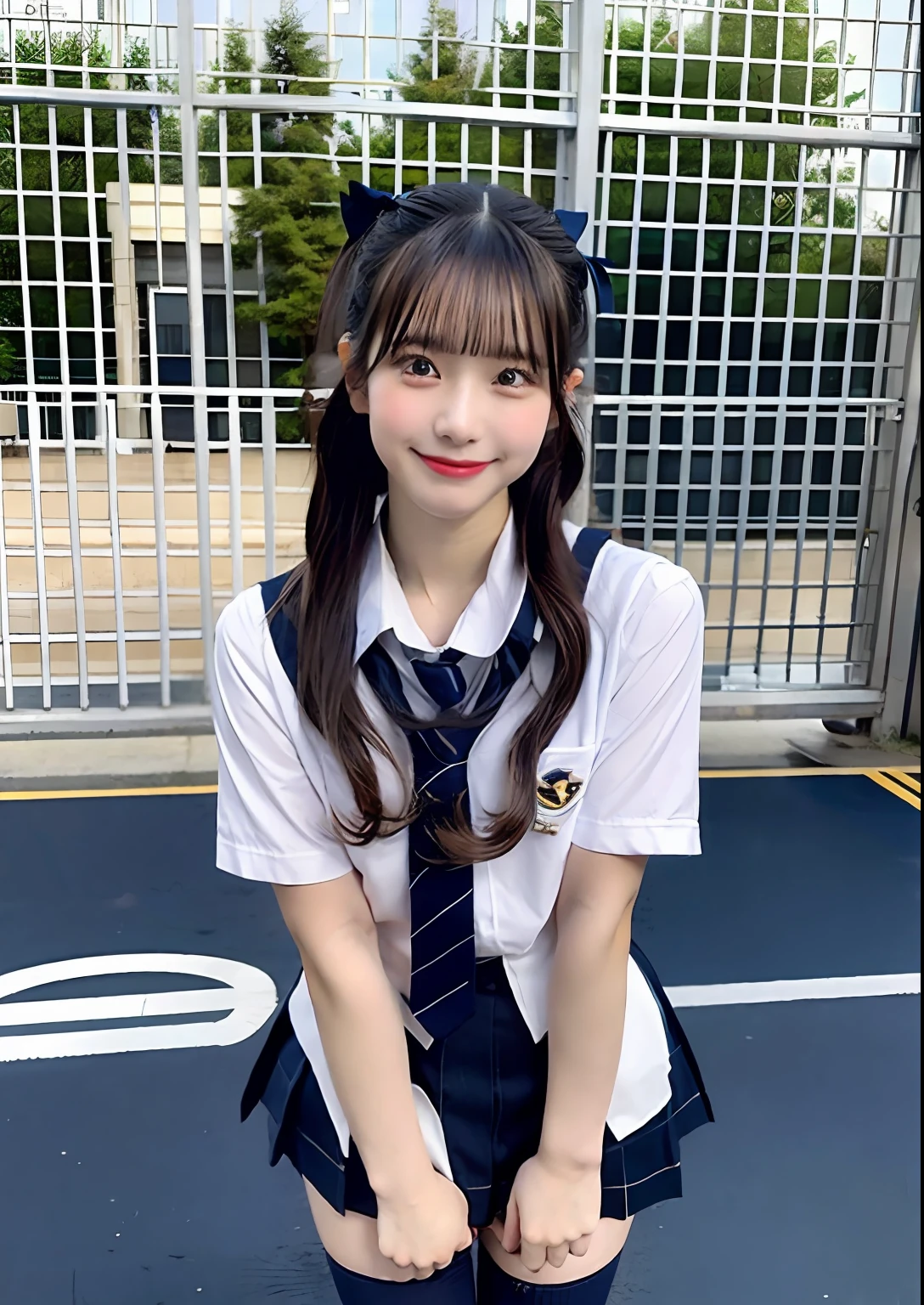 Miniskirt Uniform、hi-school girl、18year old、Navy blue high socks