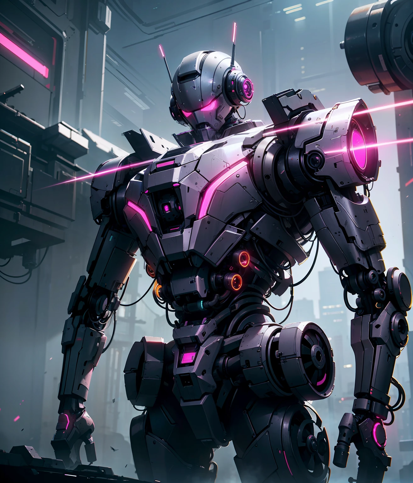 Mechanobiology,Pink mech,Up,opulent,Reflective,laser,Cyber fashion,droid,Cyberpunk AI,neon,eletric,neonlight,super detailing,rim-light ,full bodyesbian,Demon Killer,cruel,best qualtiy,The is very detailed,8K,超高分辨率