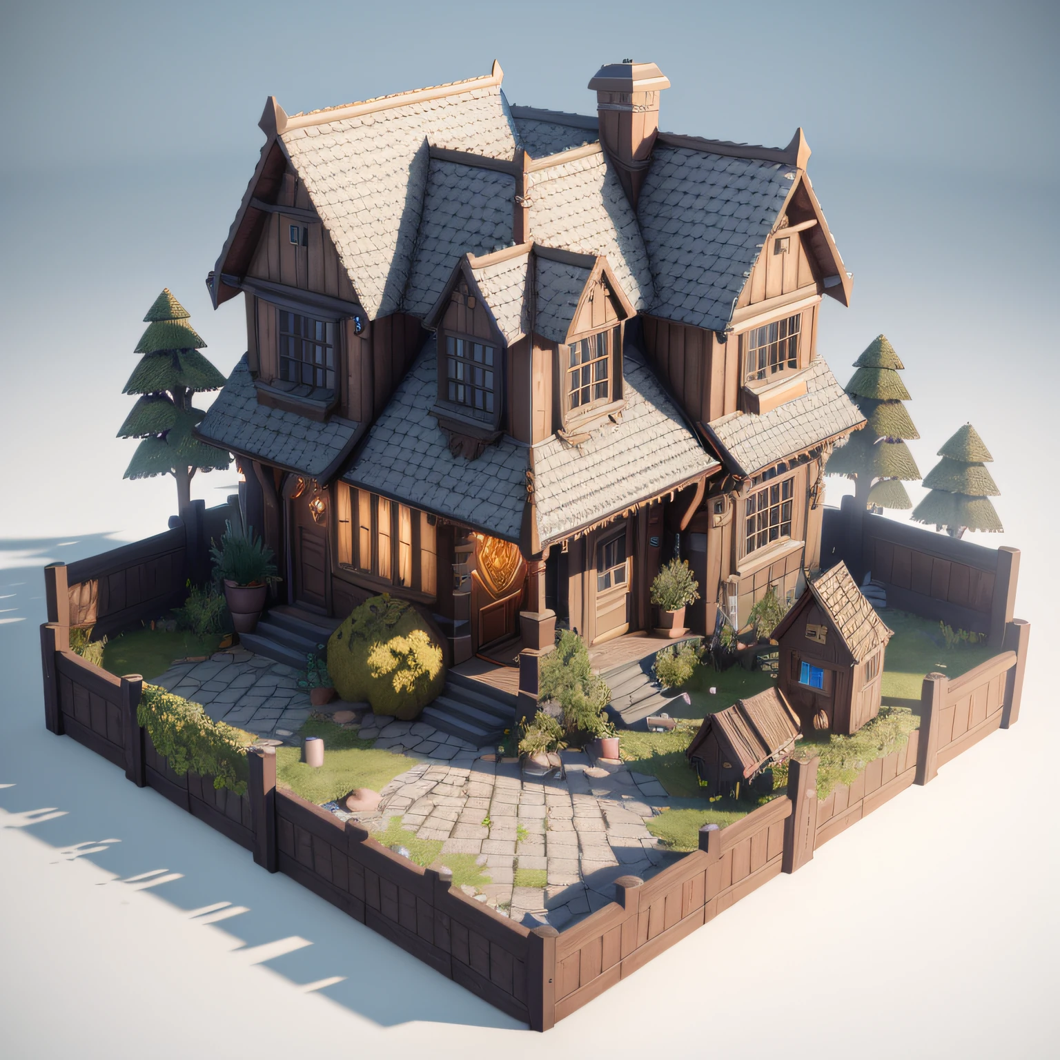 Isometric perspective,whitebackground,3D Rendering,realistic style,The Wizard's House,vray render,Art Station, hiquality, Ultra-high-definition details,Concept design,Monomer Building,cinematiclight, Very High Definition, High Details, 8K, hyper realistic, high detail, Cinematic, 35mm lens, f/ 1. 8, Global Illumination,Realistic lighting,unreal engine rendering,3D-субстанция, Octane rendering,(HDR:1.3)
