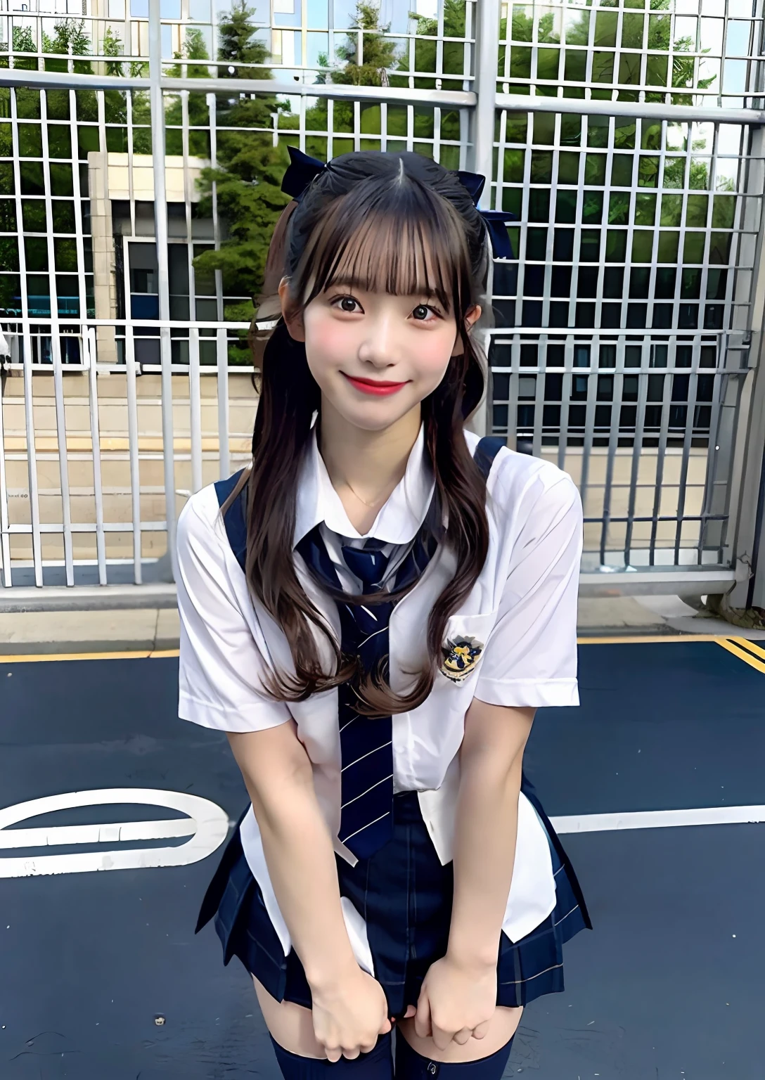 Miniskirt Uniform、hi-school girl、18year old、Navy blue high socks