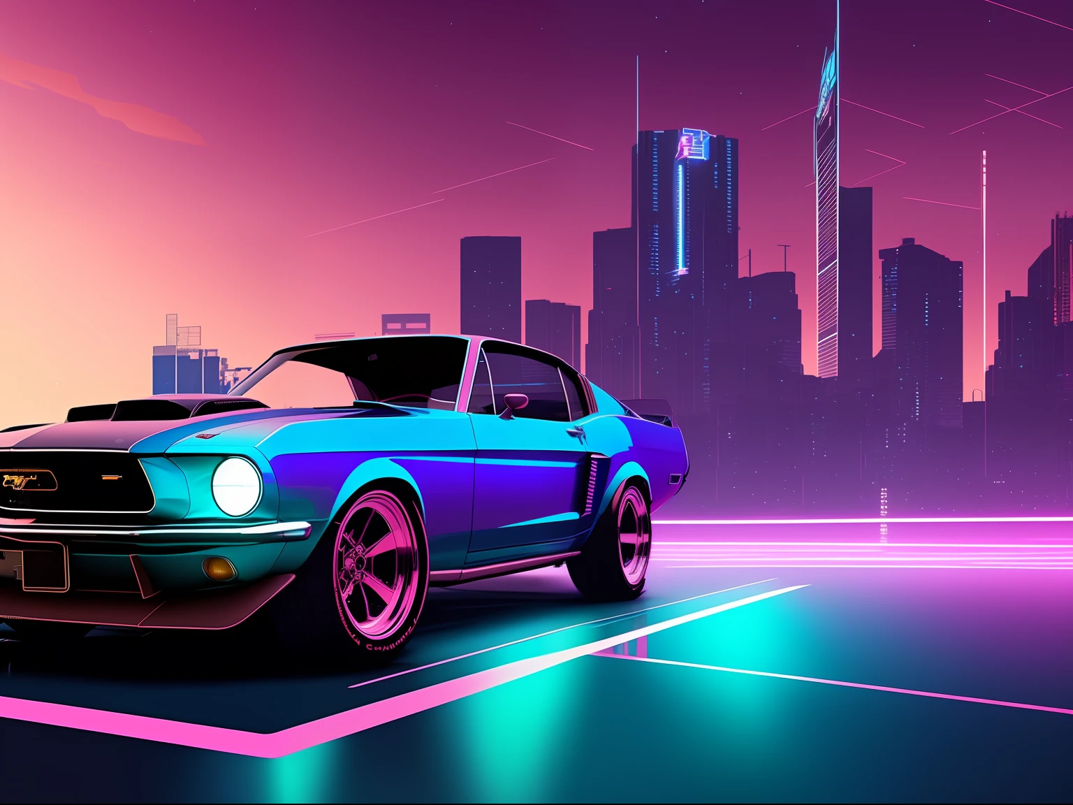 (kuvshinov:1), (samdoesart:1.1), (dreamlikeart:1), (nvinkpunk:1.4), (from_side:1.0), (wide angel view:1.2), 1967 Ford Mustang in cyberpunk city, concept art, multi-colored ribbons, old paper texture, highly detailed, (large viewport showing a detailed planet:1.1), (very detailed sky:1.2), (highly detailed background:1.3), highly detailed, concept art, beautiful intricate filegrid facepaint, intricate, elegant