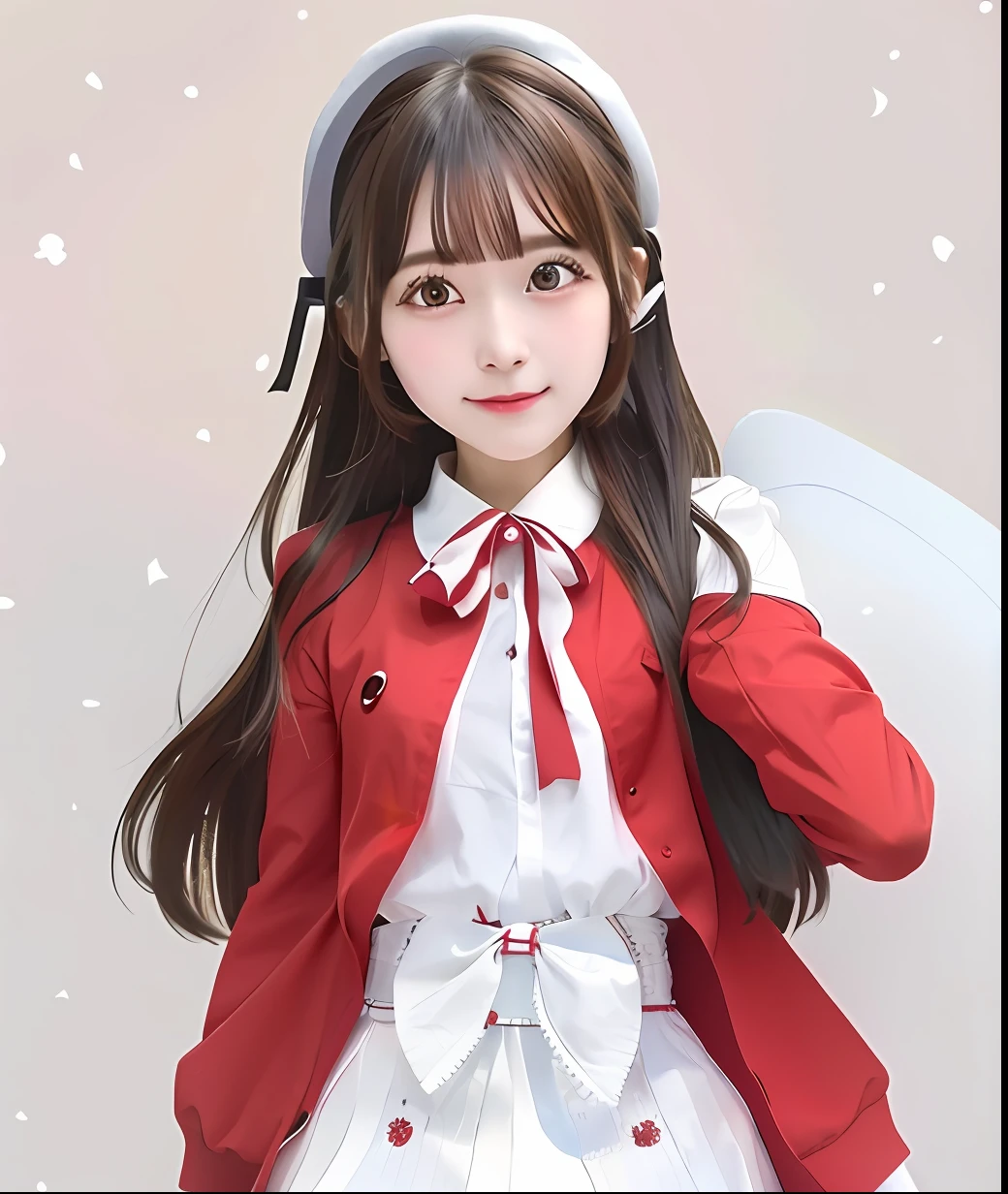 anime girl in a red jacket and white dress with a white hat, anime moe artstyle, anime visual of a cute girl, marin kitagawa fanart, artistic render of reimu hakurei, cute anime girl, iwakura lain, reimu hakurei, cute anime girl portraits, anime style portrait, (anime girl), cute anime girl portrait