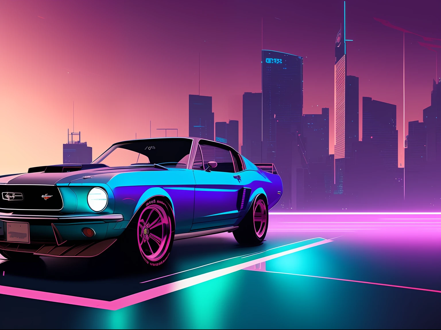 (kuvshinov:1), (samdoesart:1.1), (dreamlikeart:1), (nvinkpunk:1.4), (from_side:1.0), (wide angel view:1.2), 1967 Ford Mustang in cyberpunk city, concept art, multi-colored ribbons, old paper texture, highly detailed, (large viewport showing a detailed planet:1.1), (very detailed sky:1.2), (highly detailed background:1.3), highly detailed, concept art, beautiful intricate filegrid facepaint, intricate, elegant