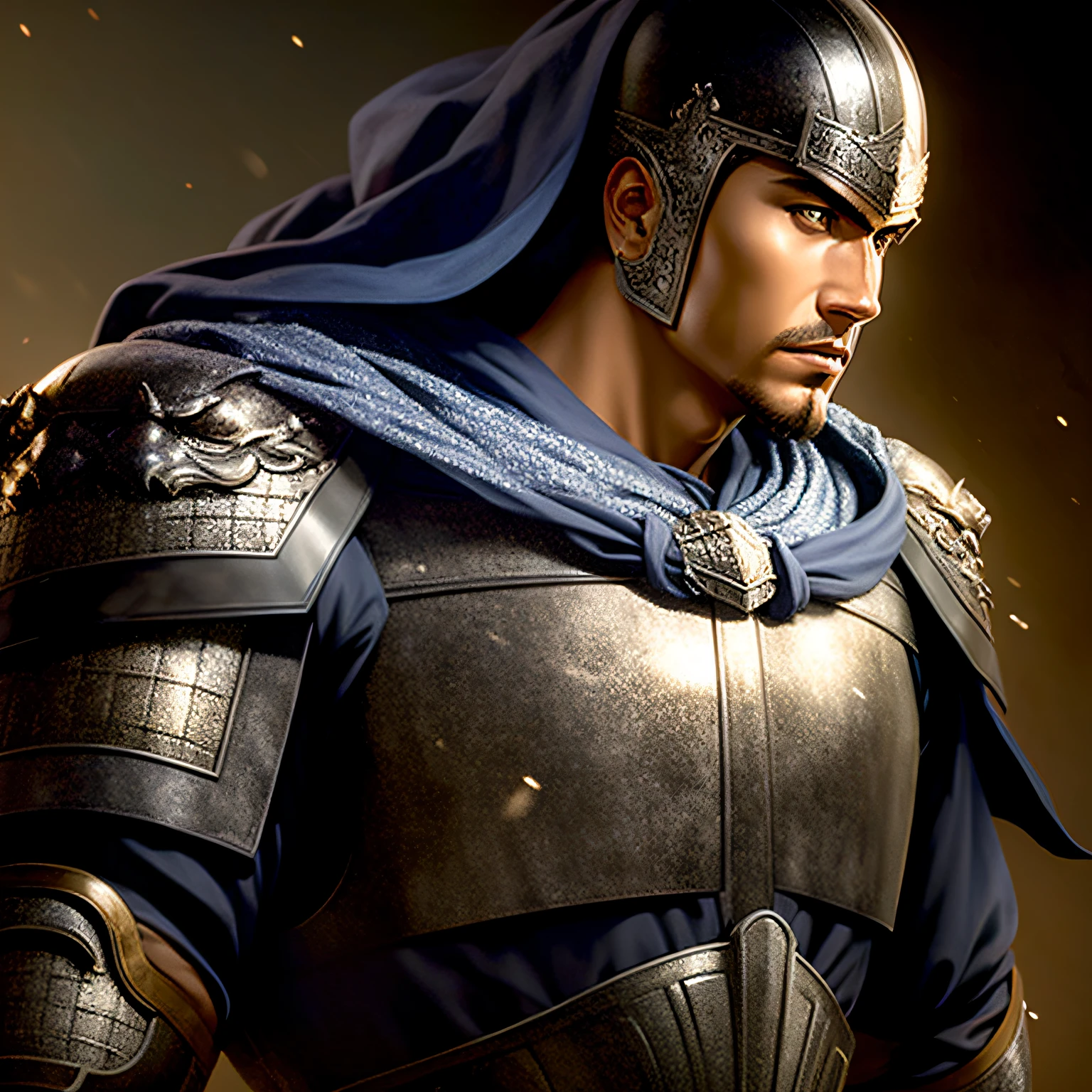 Arafed man in armor with a blue cape and a sword - SeaArt AI