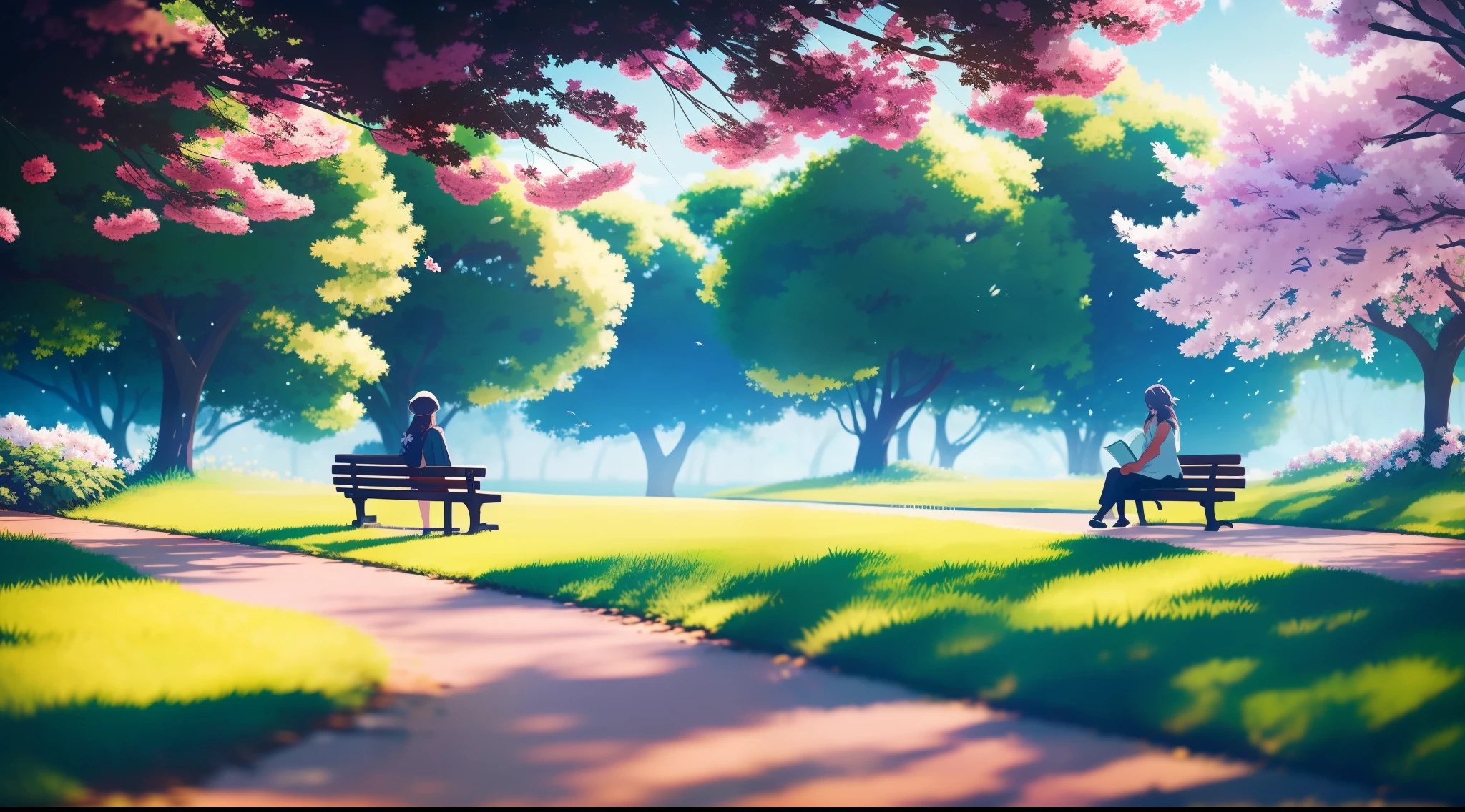 A woman in her 30s is sitting on a bench in a park, lendo um livro. She is wearing a floral dress and has long brown hair and big green eyes. The sun is shining and the trees are in bloom. There is a light wind blowing and the flowers are falling. The woman is so engrossed in her book that she doesn't even notice the world around her.
The background is detailed and realistic, with trees, flores, birds and other natural elements. The style is anime, com cores vibrantes e personagens expressivos. The scene is peaceful and relaxing, and it's perfect for listening to lo-fi music.
Motor Unreal 5