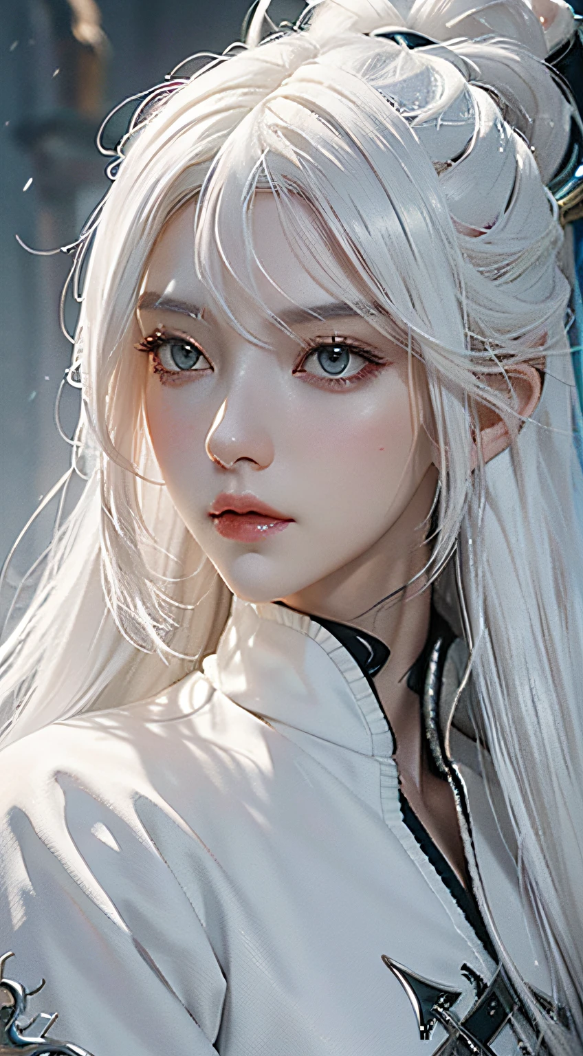 a close up of a person with white hair and a sword, white haired deity, with white long hair, with long white hair, artwork in the style of guweiz, white haired, guweiz, handsome guy in demon slayer art, beautiful character painting, by Yang J, white-haired, guweiz on pixiv artstation, anime character