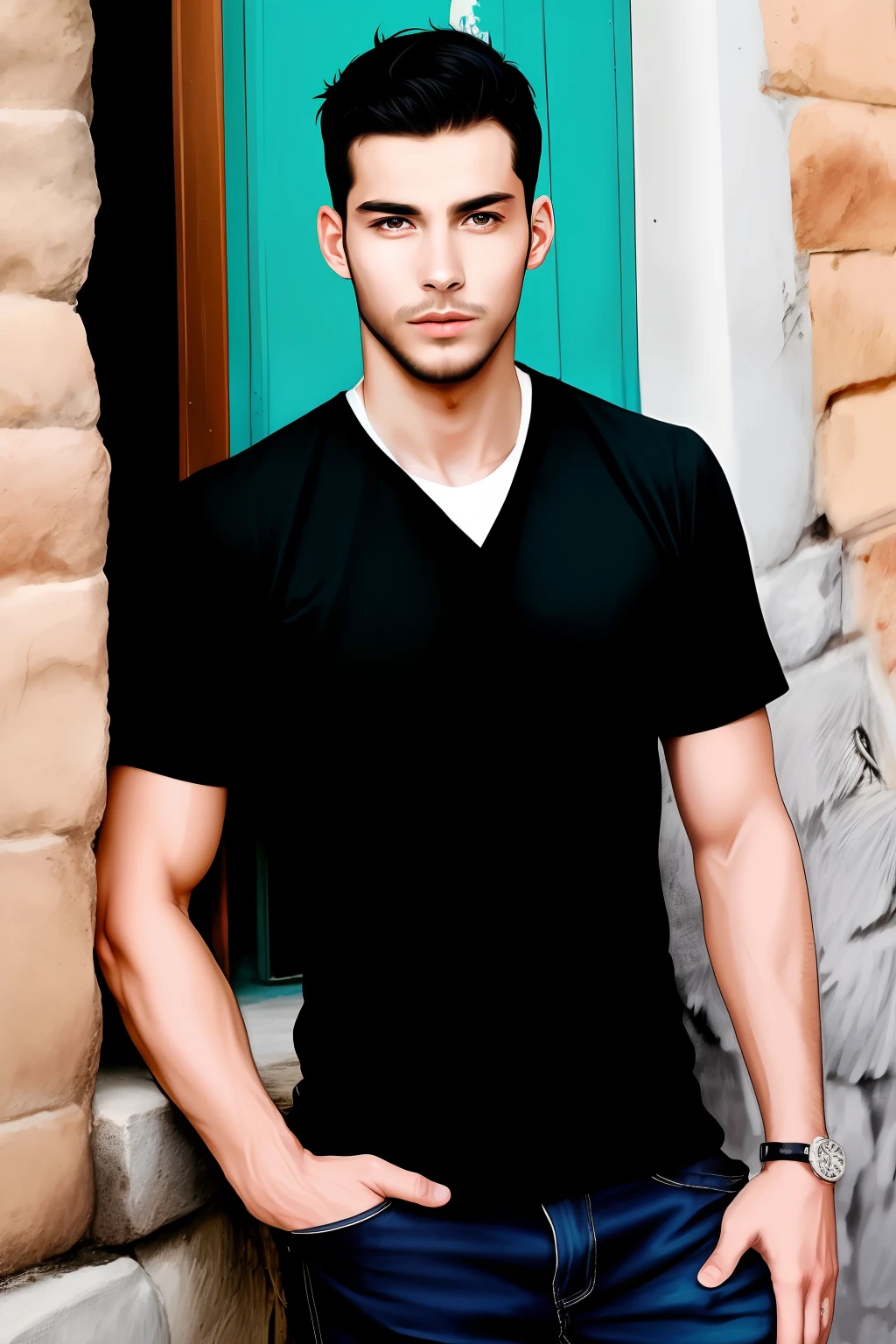 Men, black short hair, black eyes, tall, spain