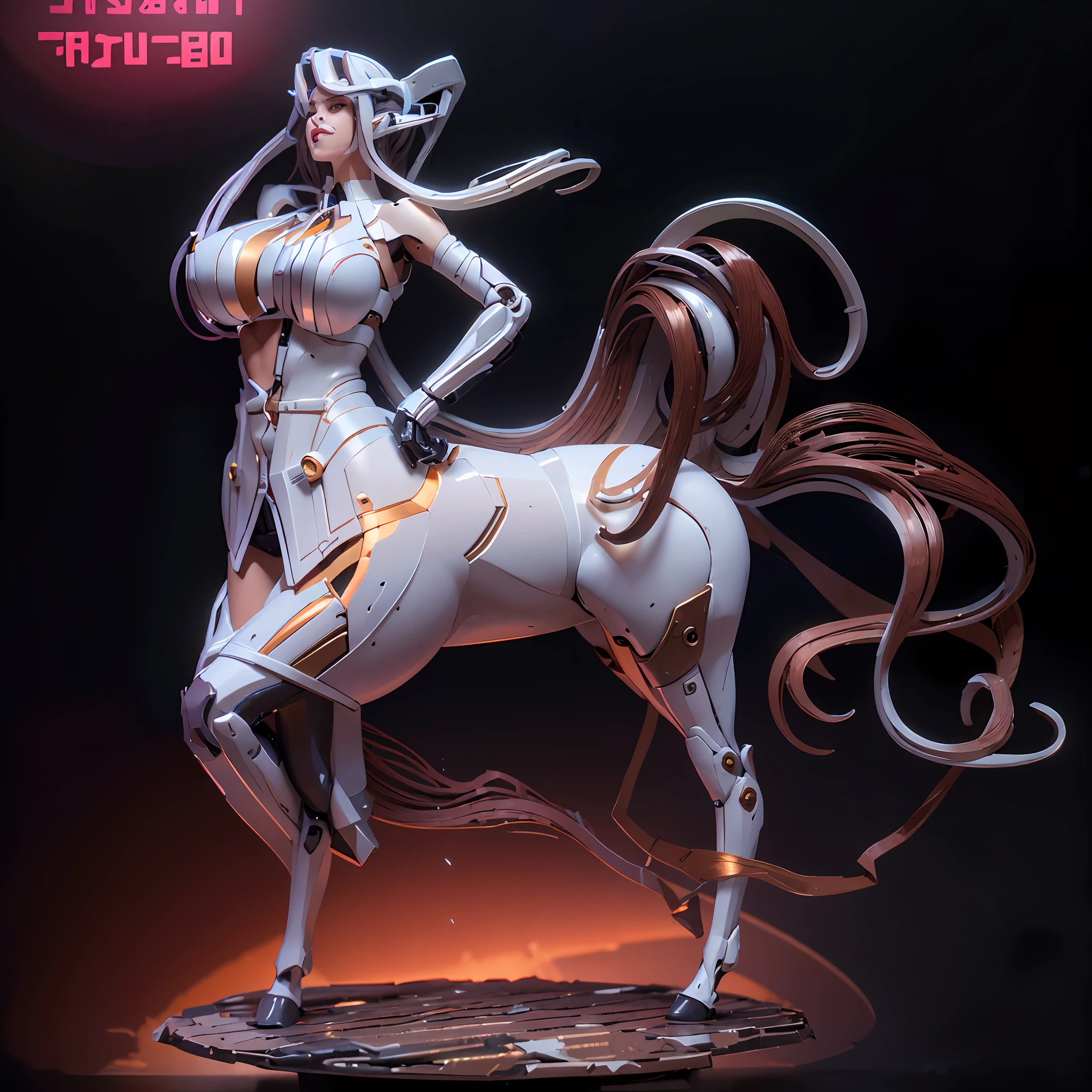 In the center of the ultra-wide-angle lens, Beautiful and ethereal mechanical centaur queen spreads her wings on the ionosphere for jumps。The upper body of the Centaur Empress is a sexy figure with distinctly feminine characteristics，The lower body is a mechanical part，Horse-like torso，Streamlined sexy lines。Use the advanced stroke tools and color palettes halfway through, and texture packs, Model package, Texture tools，Concentration，Give the Mechanical Centaur Empress a harmonious moving line，The mechanical light wings of the Queen Satyr are plated with a unique space glow，The halo crown on the head of the Mechanical Centaur Queen projects neon lights，Let her be majestic，Add complex textures and models to the Mechanical Centaur Empress, Give the real body soft and sexy lines and an authentic texture，Let the legs in the shape of horse legs elegant and slender，Give the Mechanical Centaur Empress a sexy and touching K-cup teardrop-shaped giant breasts, Huge texture and real shine，Exudes bondage。With Midjourney's advanced brush tools and palettes and strokes, Try different models and materials，Create a magnificent one, epic look at your scene，Let the mechanical centaur queen harmonize elegance and ethereal，Clearly show the fallen enemy wreckage and the lunar surface against the background of the starry sky。Use Midjourney's powerful tools，You can bring this magnificent and futuristic scene to life with incredible detail and beauty。 hdr，（真实感，Masterpiece quality，best qualtiy），，PureErosFace_V1，Urzang-6500-V1 version.1