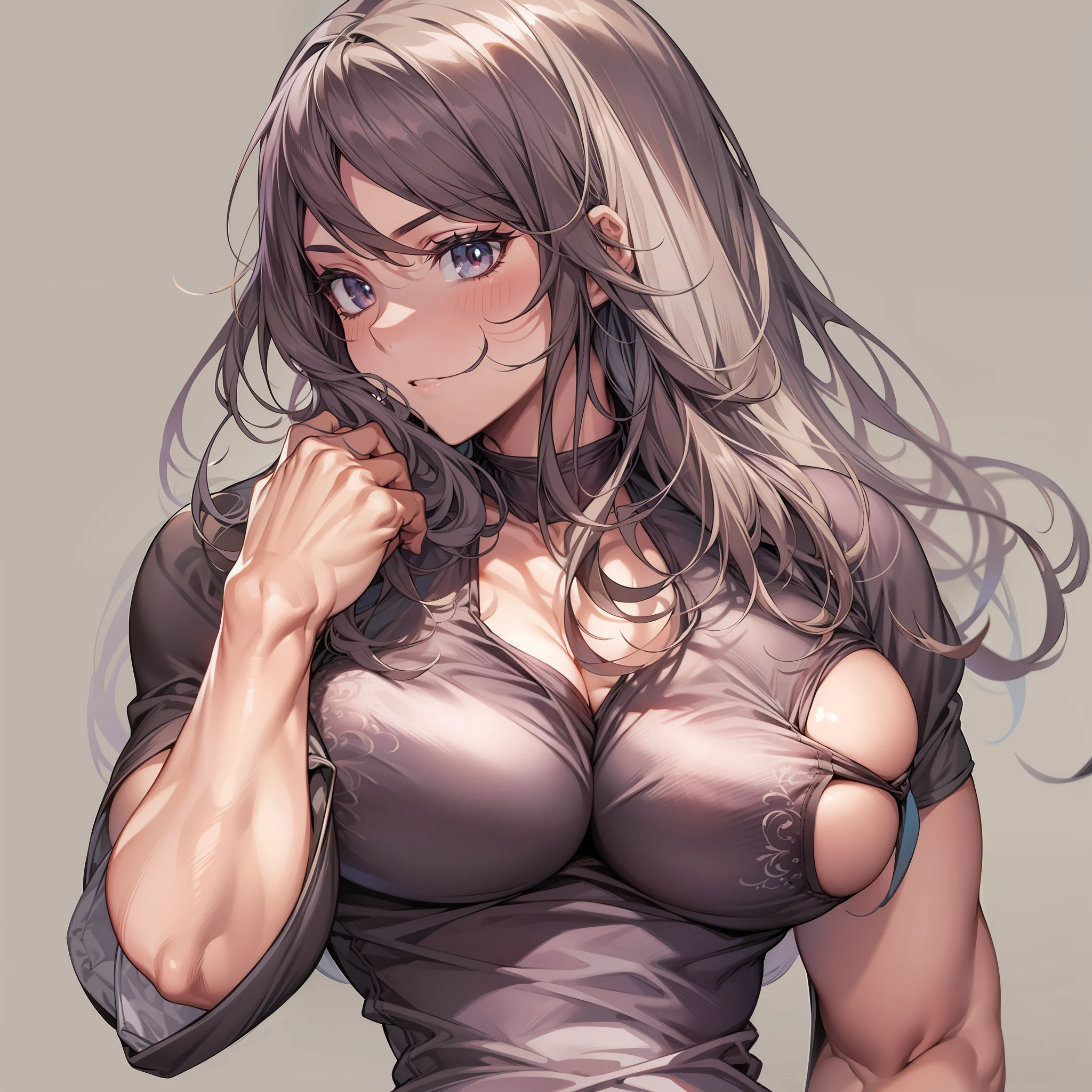 body muscle，Stout muscular arms，large pecs，The thigh muscles are swollen，Beautuful Women，Black one-piece stockings，anime big breast，Skirt that wraps hips