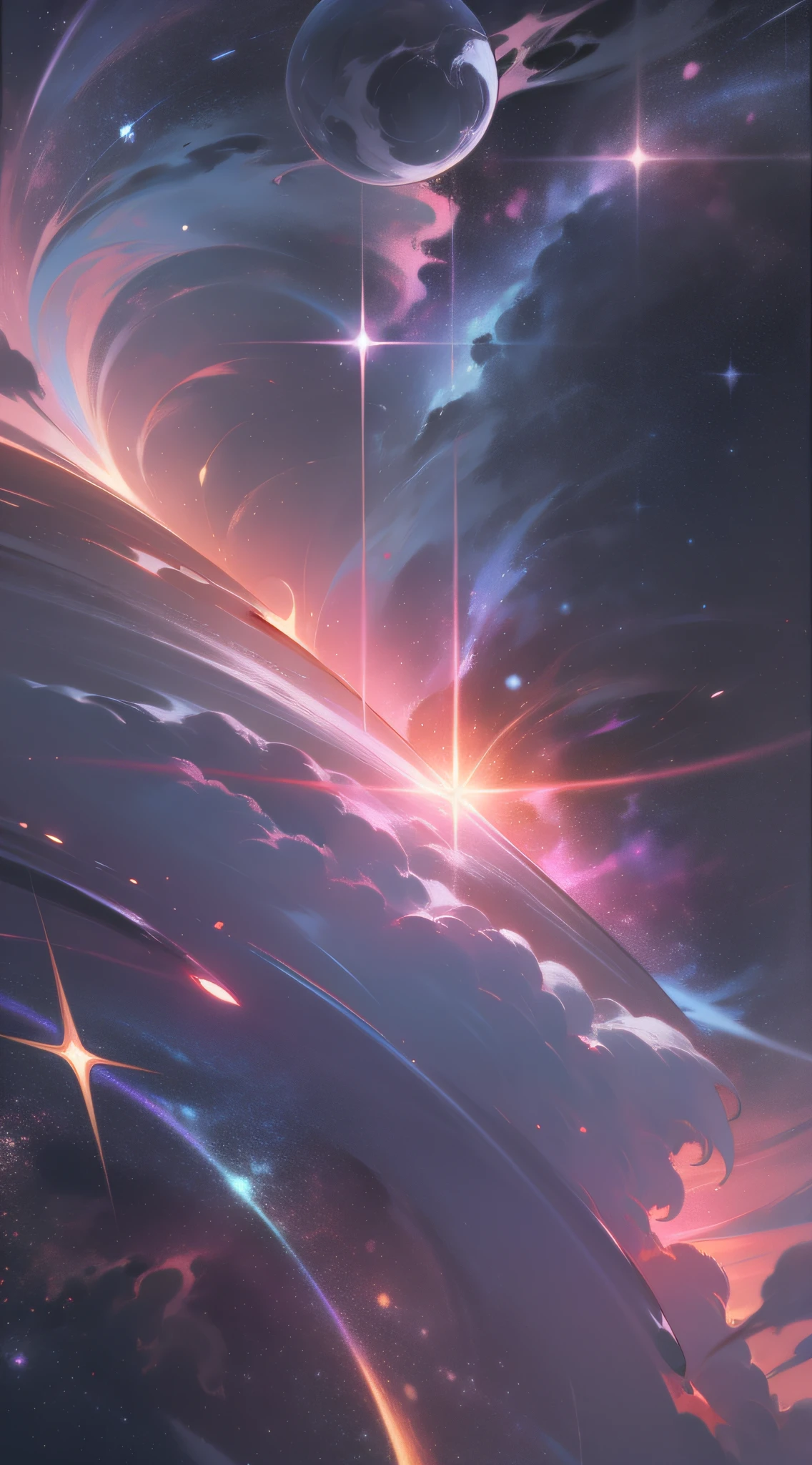 rainbow colored cosmic nebula background, stars, galaxias