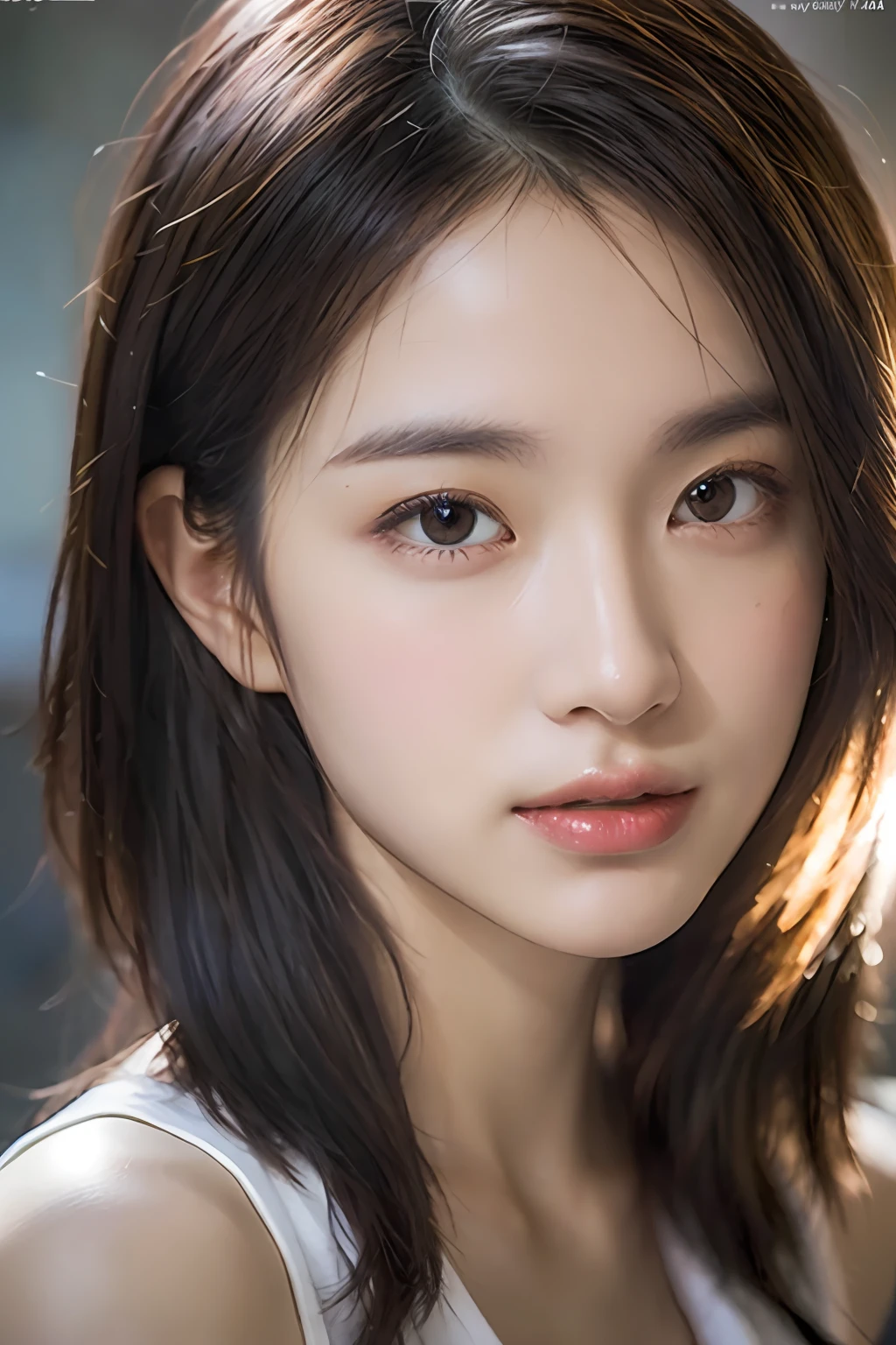 dressed, (photo realistic:1.4), (hyper realistic:1.4), (realistic:1.3),
(smoother lighting:1.05), (increase cinematic lighting quality:0.9), 32K,
1girl,20yo girl, realistic lighting, backlighting, light on face, ray trace, (brightening light:1.2), (Increase quality:1.4),
(best quality real texture skin:1.4), finely detailed eyes, finely detailed face, finely quality eyes,
(tired and sleepy and satisfied:0.0), face closeup, t-shirts,
(Increase body line mood:1.1), (Increase skin texture beauty:1.1)