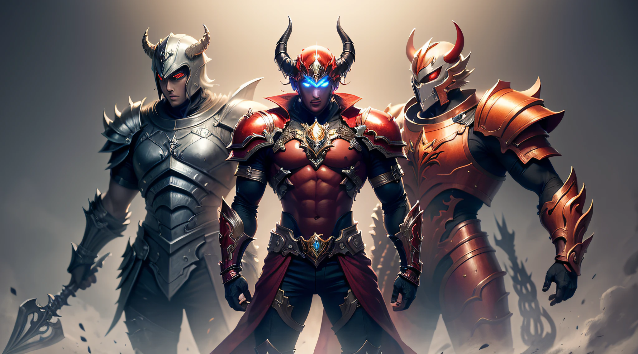 Male character, Japanese anime style, dressed in Saint Seiya style armor, based on Demon Hunter from the Diablo video game saga, red base, stylized armor, detailed, comfortable to wear for the character, normal build character, not robust, helmetless armor, --auto