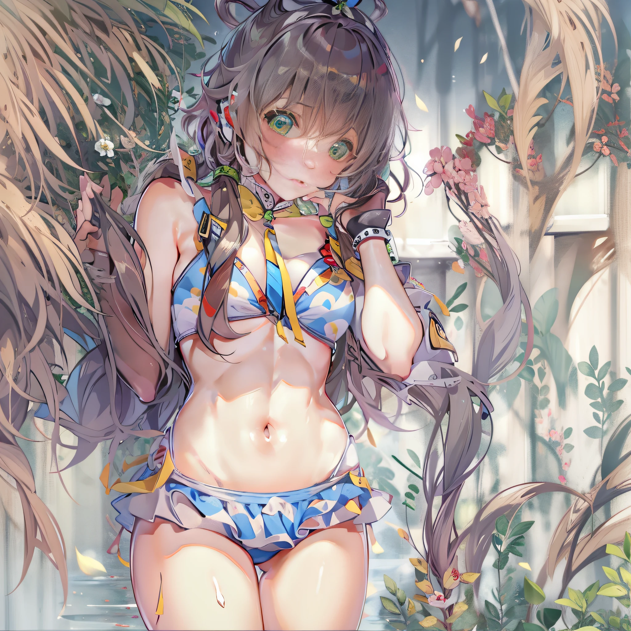 Shy swimsuit girl