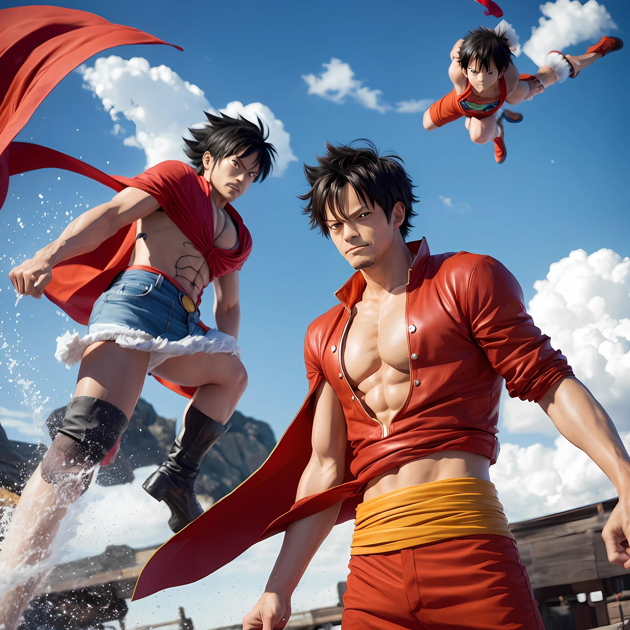 (luffy character), from anime one piece, mix with superman costume