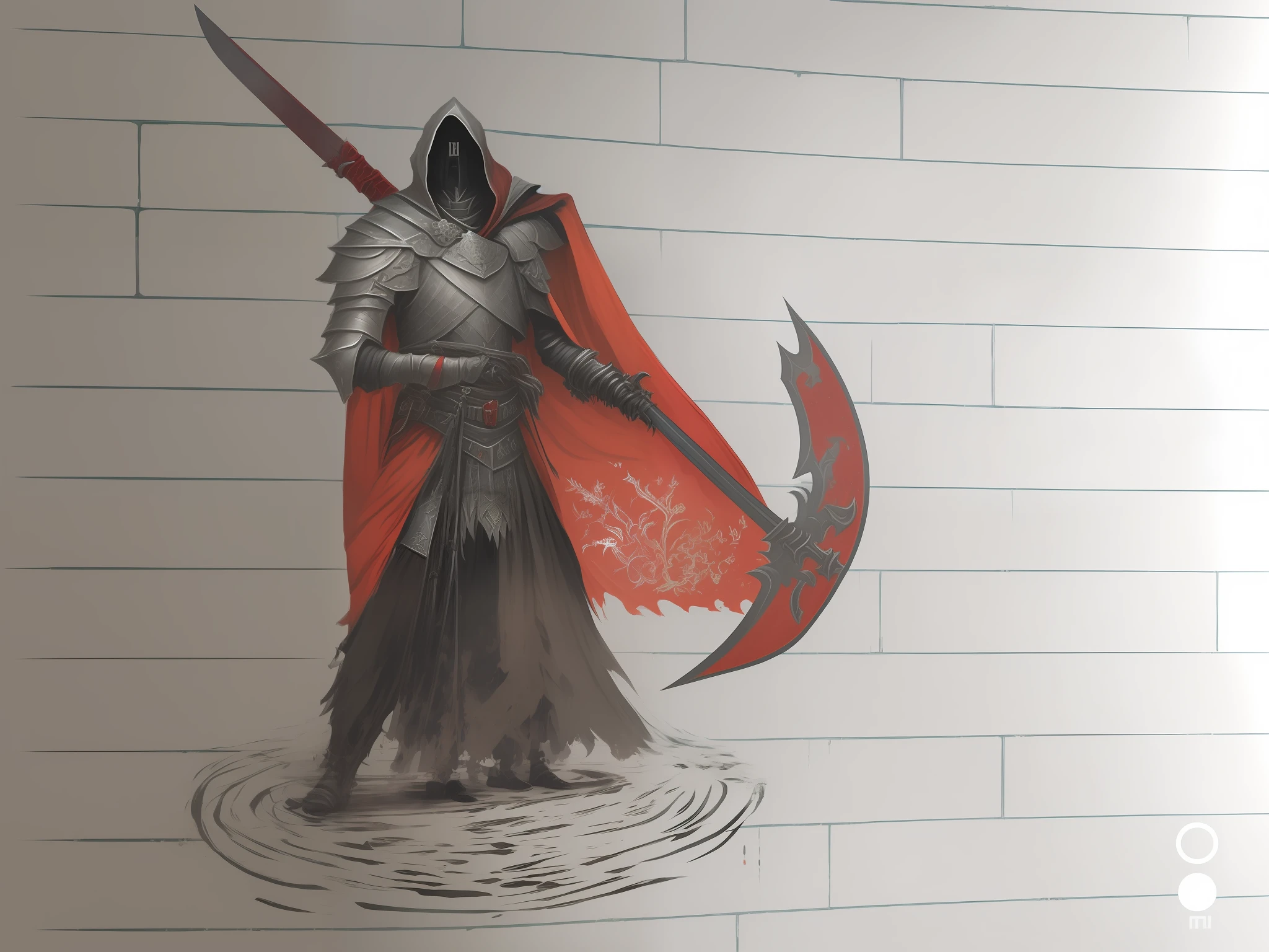 A painting of a knight holding a sword and a red cloak, Reminds me of the Grim Reaper, the reaper as a scary, sith lord, shinigami, shinigami, 《overwatch》Reaper in , inspired by Aldus Manutius, inspired by Sugimura Jihei, shinigami, king of time reaper, hooded cloaked sith lord