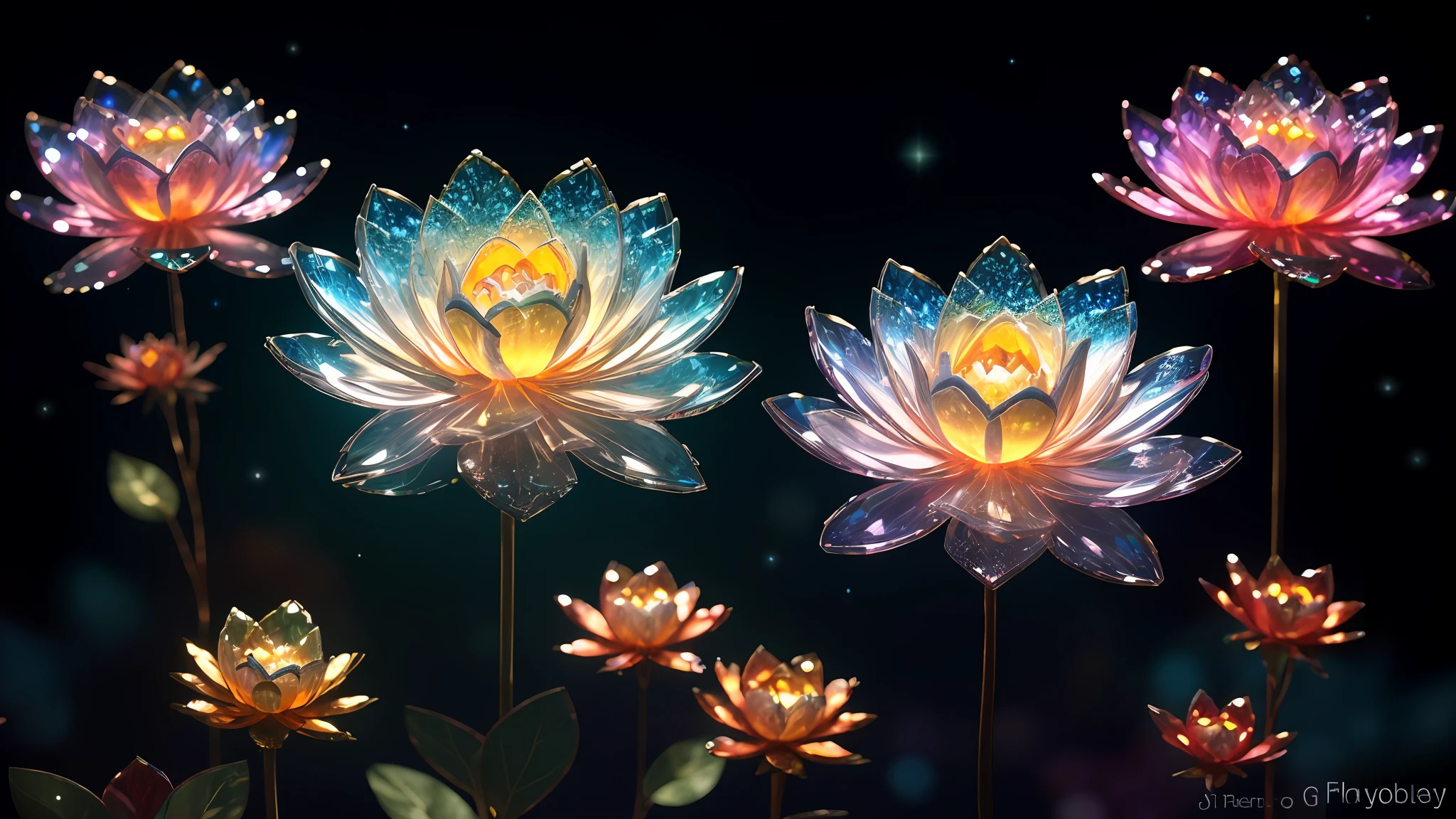 crystal lotus, fantasy, galaxy, transparent, sparkling, sparkling, brilliant, colorful, magical photography, dramatic lighting, photo realism, ultra-detailed, 4k, depth of field, high resolution