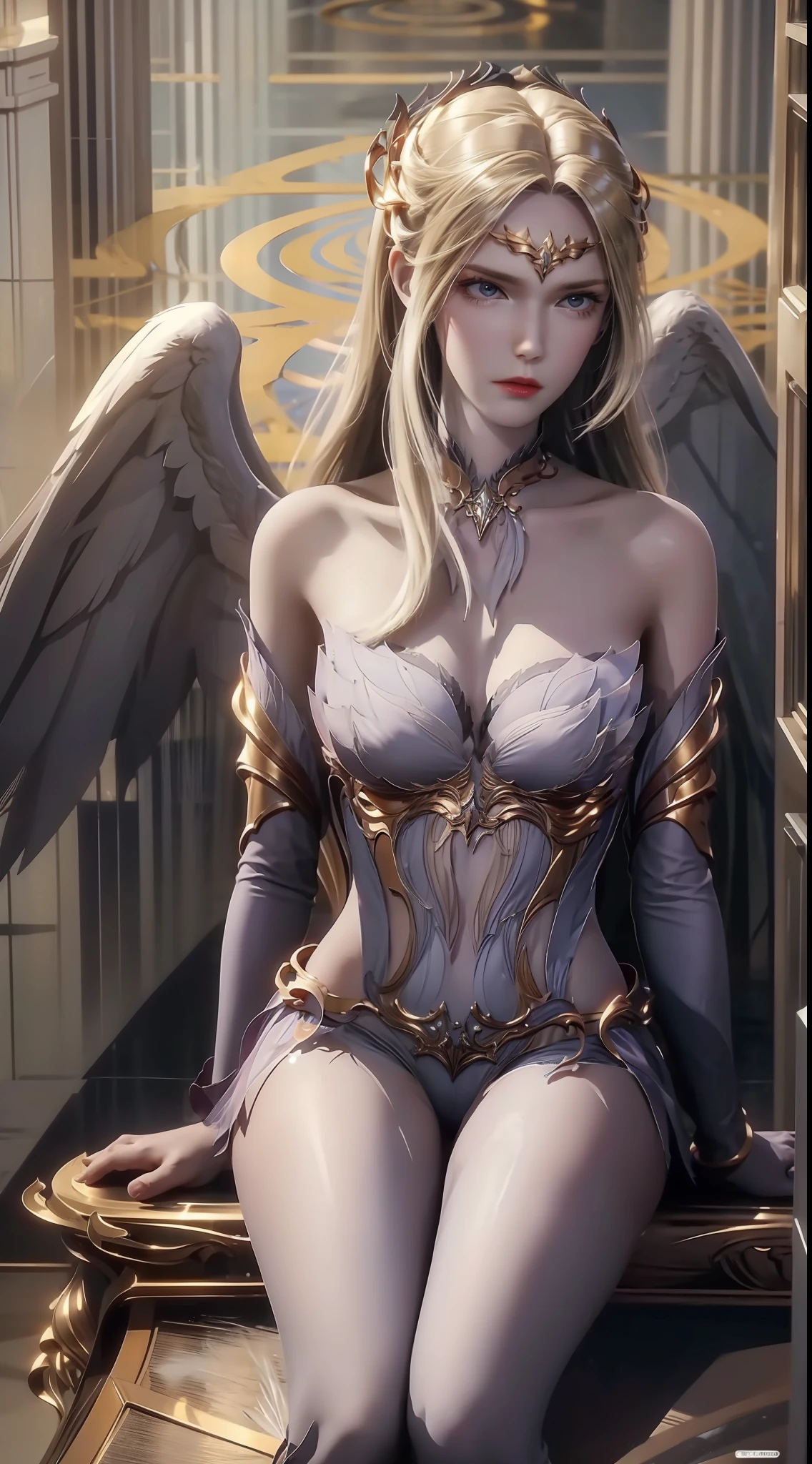 ((high qulity)), ((tmasterpiece)), 8K, ,Long legs,Bigchest,In the bathroom,There was a bath,there are waters,the angel's wings