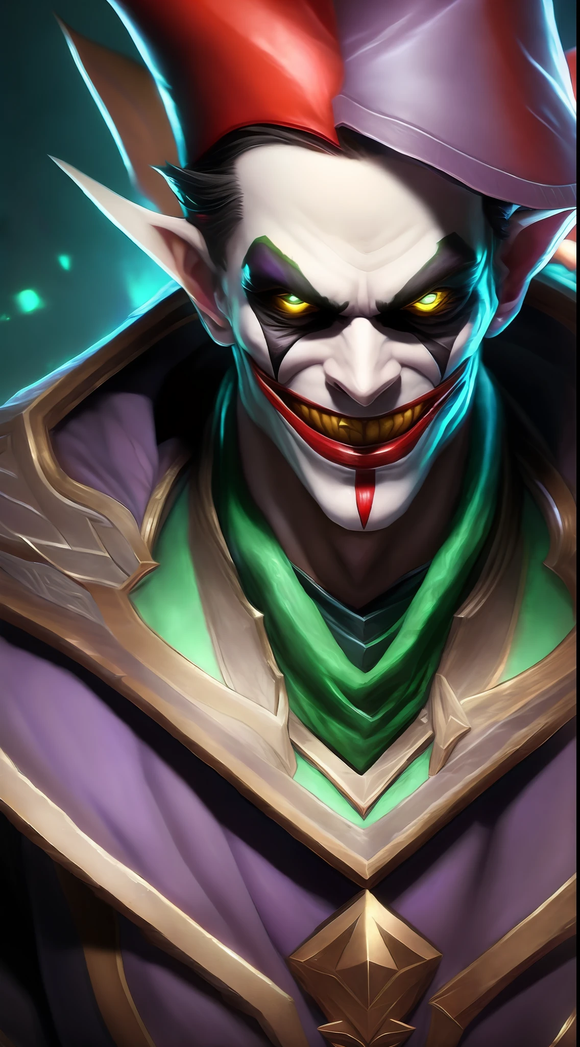 league of legends, shaco anarquista, com o rosto do coringa, 8k