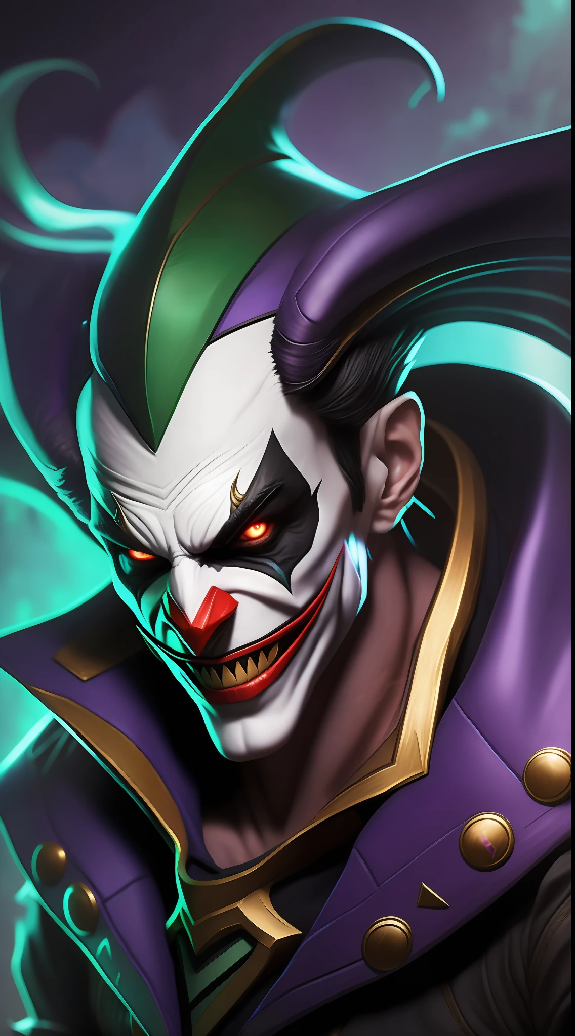 league of legends, shaco anarquista, com o rosto do coringa, 8k, roupa preta e branca